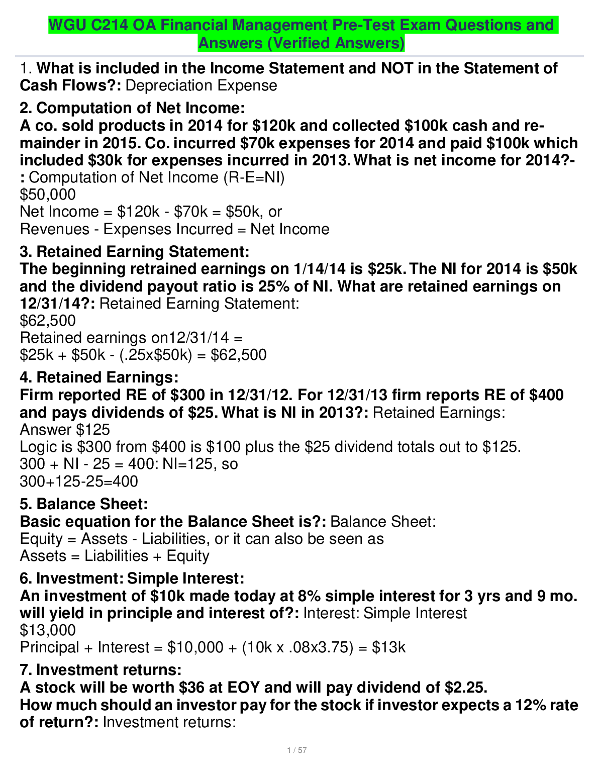 WGU C214 Financial Mgmt Pre-Test QA & Verified Answers 2023/2024