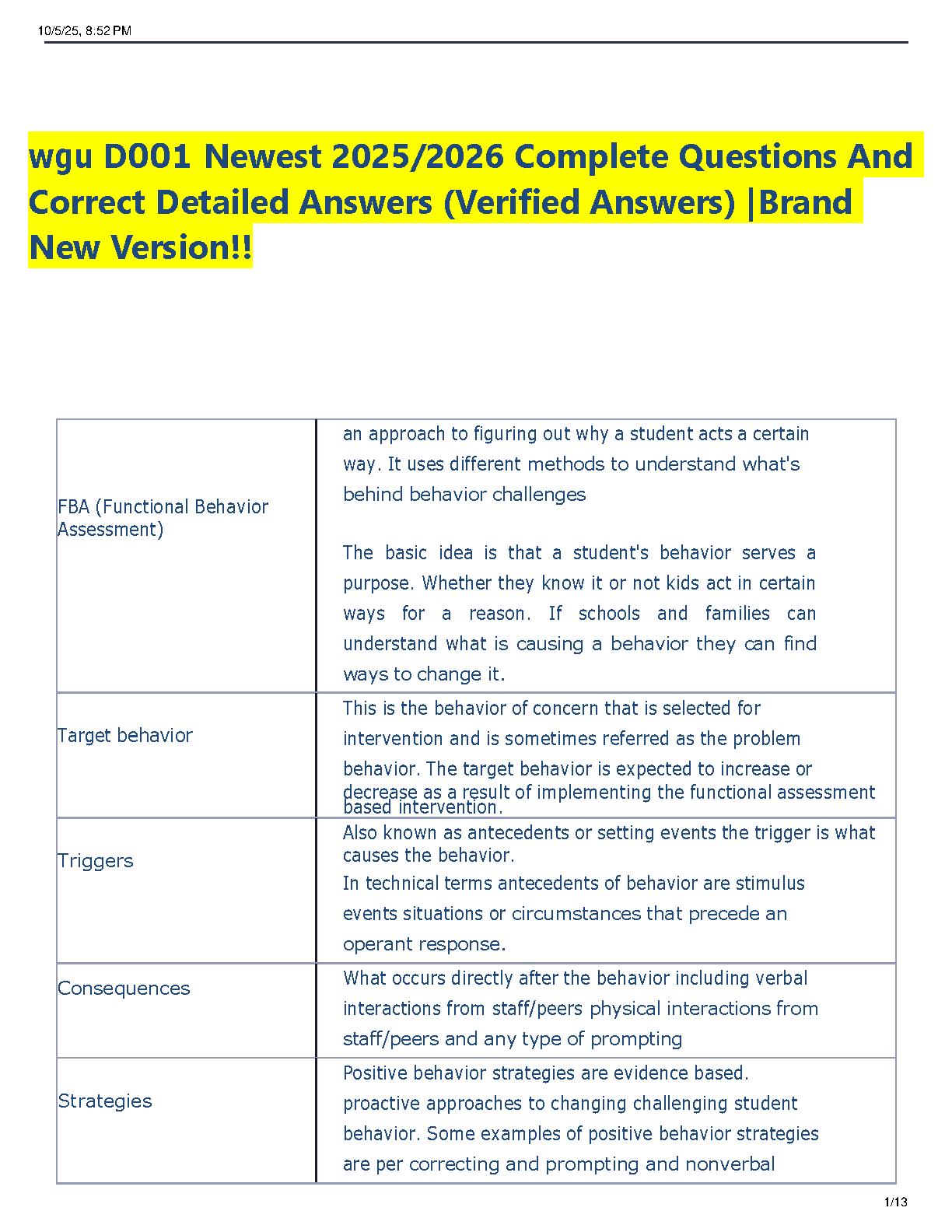 WGU D001 Pre-Clinical Experiences Test Bank 2025