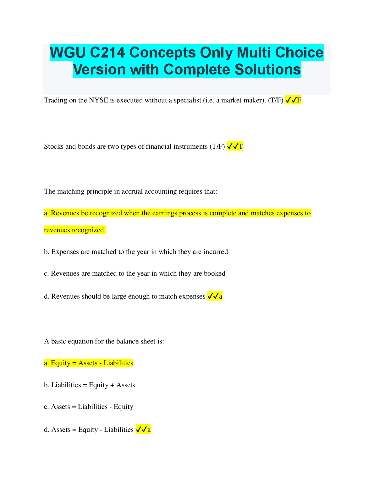 WGU C214 Multiple Choice Solutions & Key Concepts Guide 2024/2025