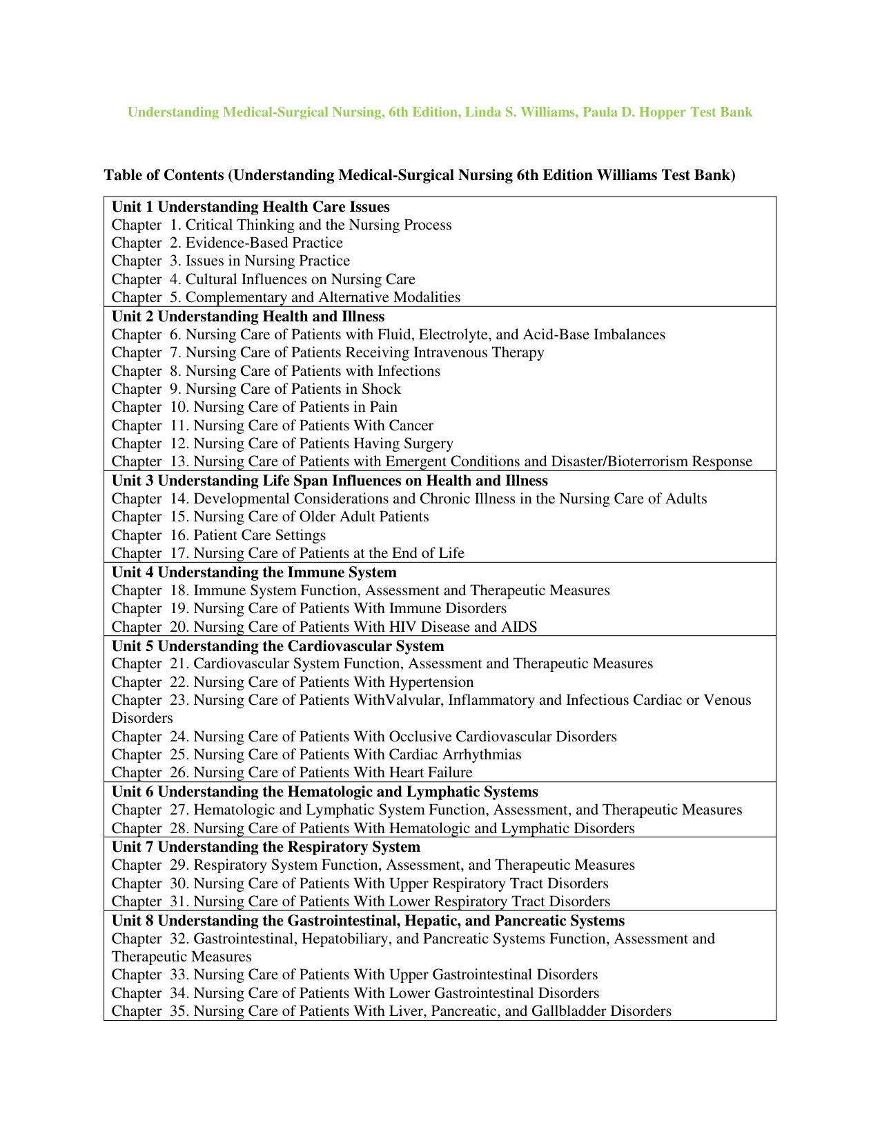 Understanding Medical-Surgical Nursing 6th Edition TEST BANK
