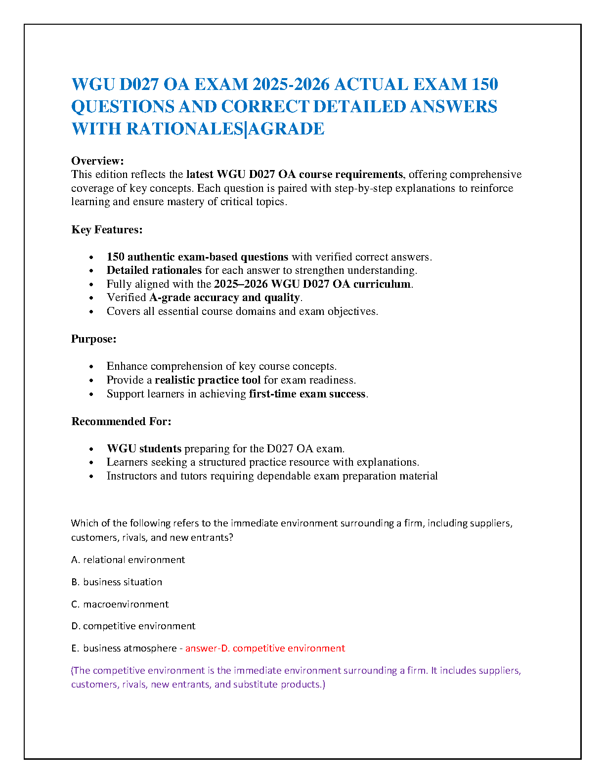 WGU D027 OA Practice Questions 2025 Study Guide IMG-1