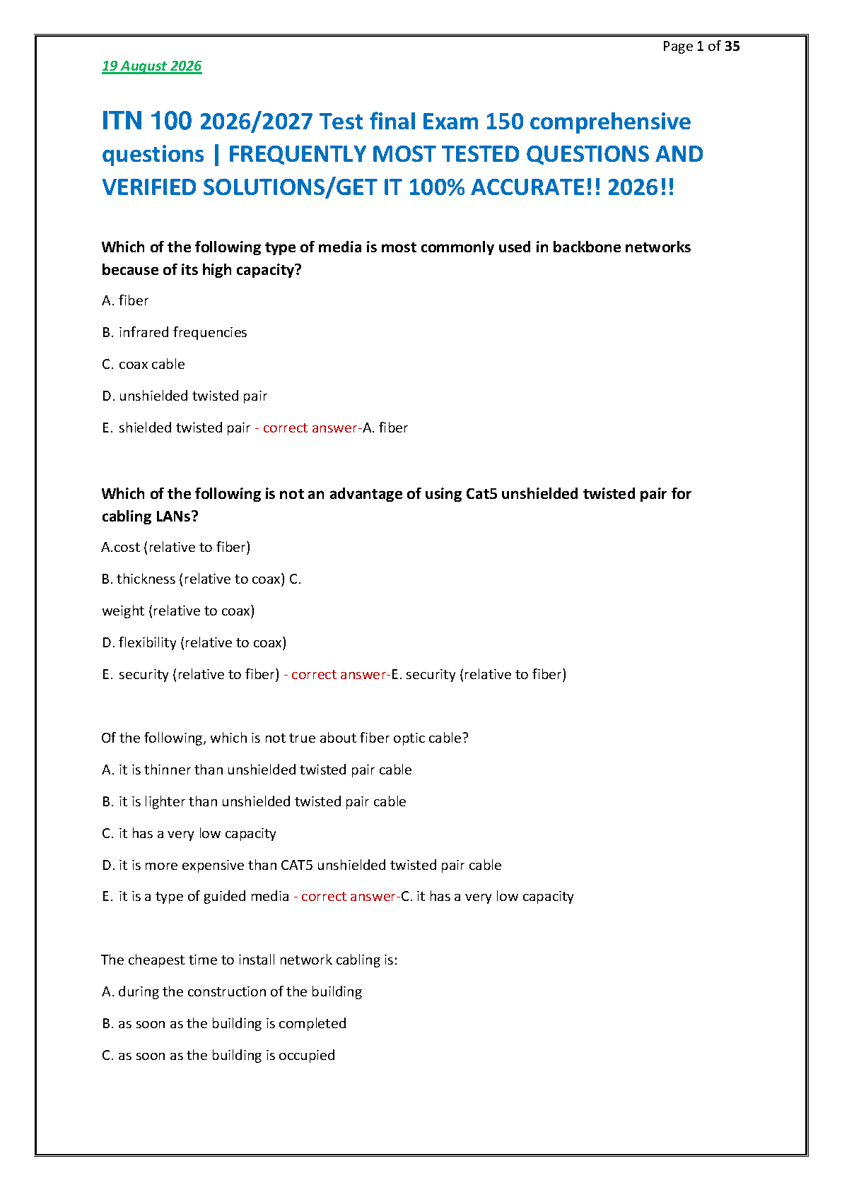ITN 100 Intro to Networking Final Exam Test Bank Solutions IMG-1