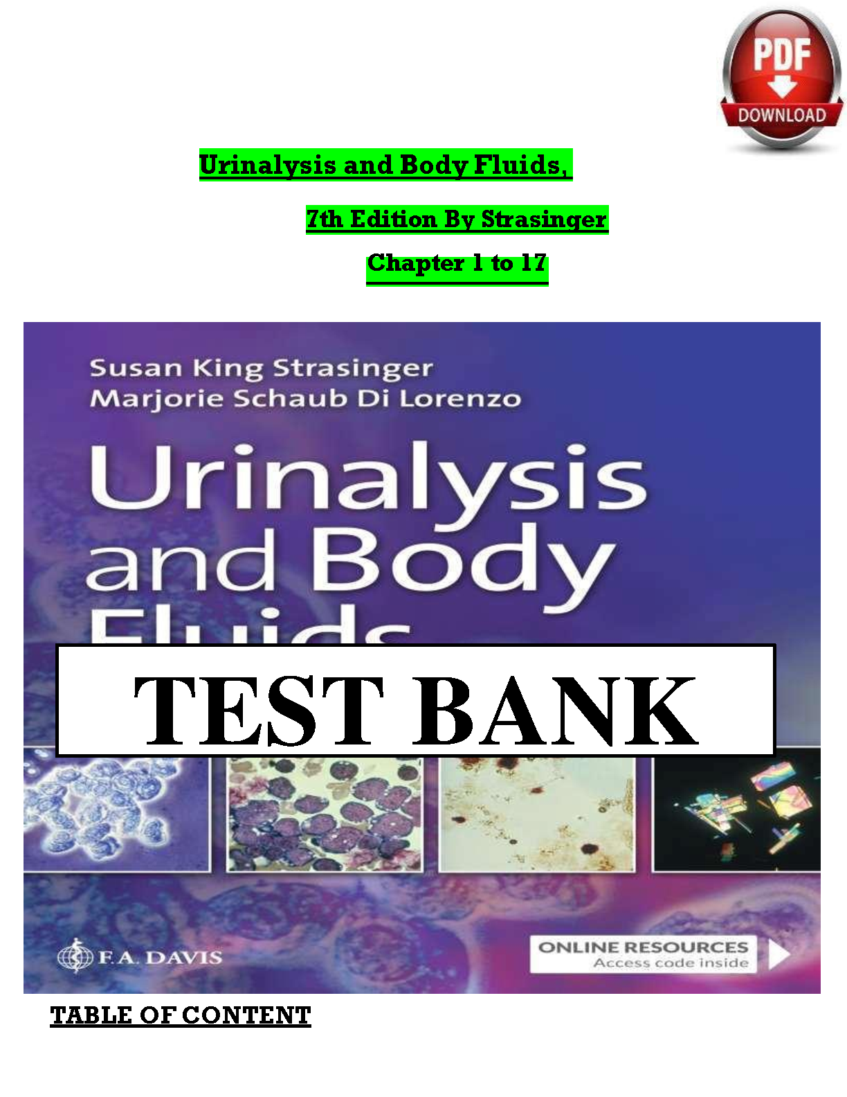 Urinalysis and Body Fluids, 7th Edition by Strasinger IMG-1