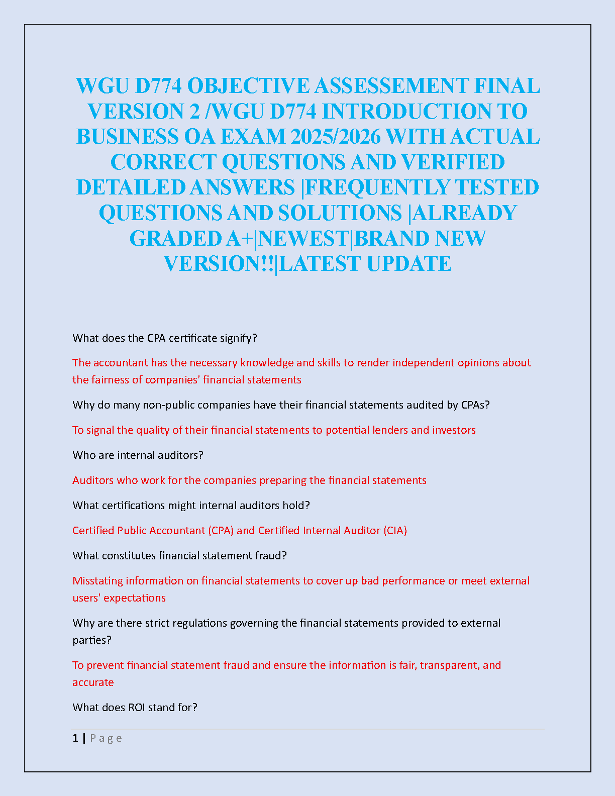 WGU D774 Intro to Business OA Exam Study Guide v2