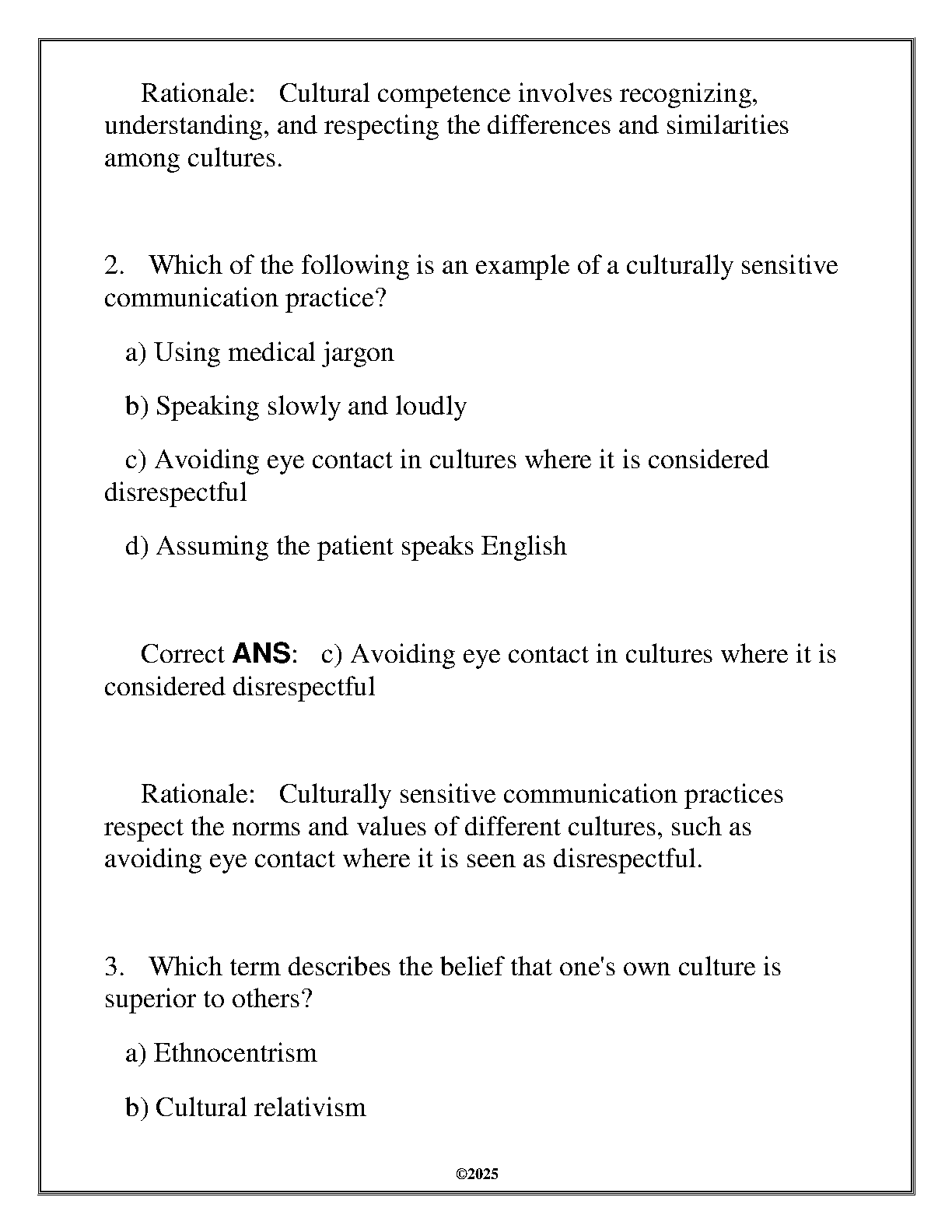 WGU HLTH 2230 Cultural Awareness Review Questions & Answers 2025