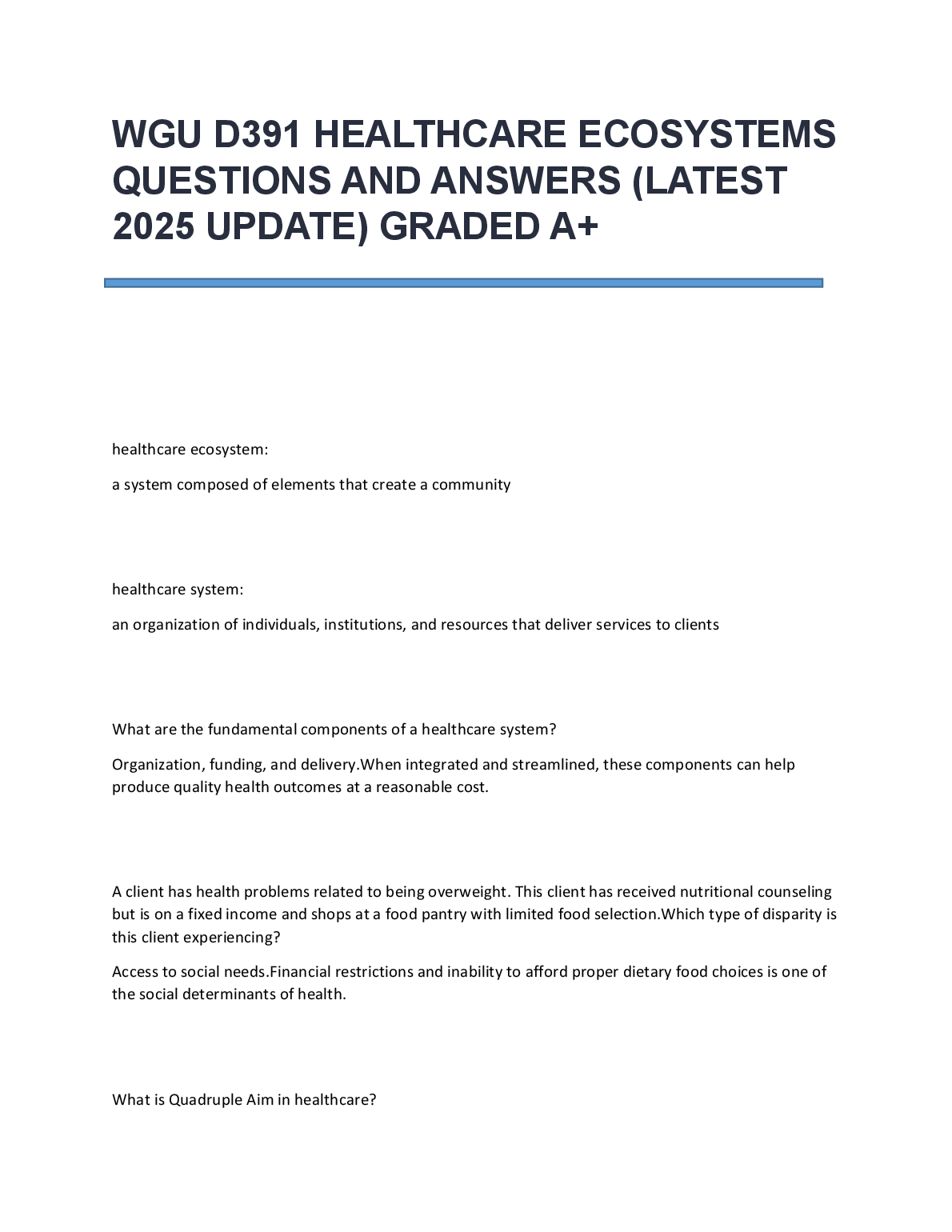 WGU D391 Healthcare Ecosystems Exam Q&A 2025