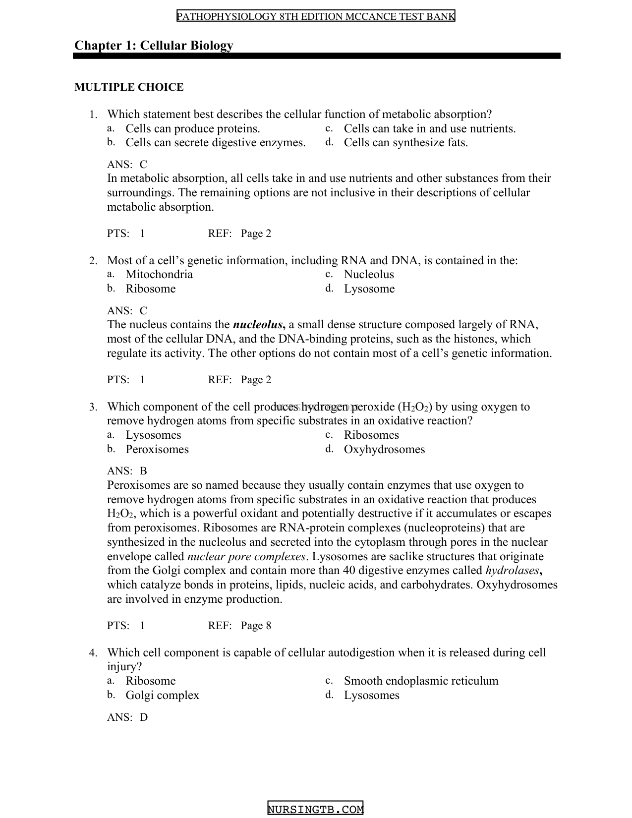 Pathophysiology 8th Edition TEST BANK