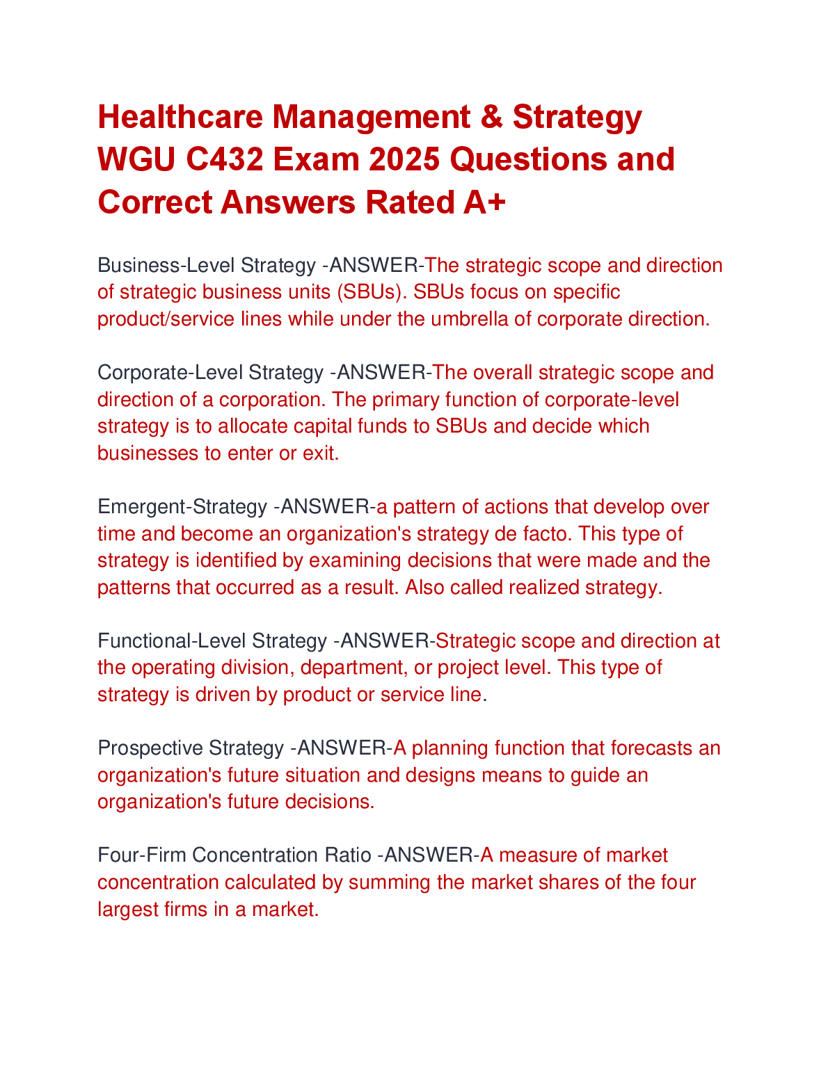 WGU C432 Healthcare Management Exam 2025 Q&A Guide