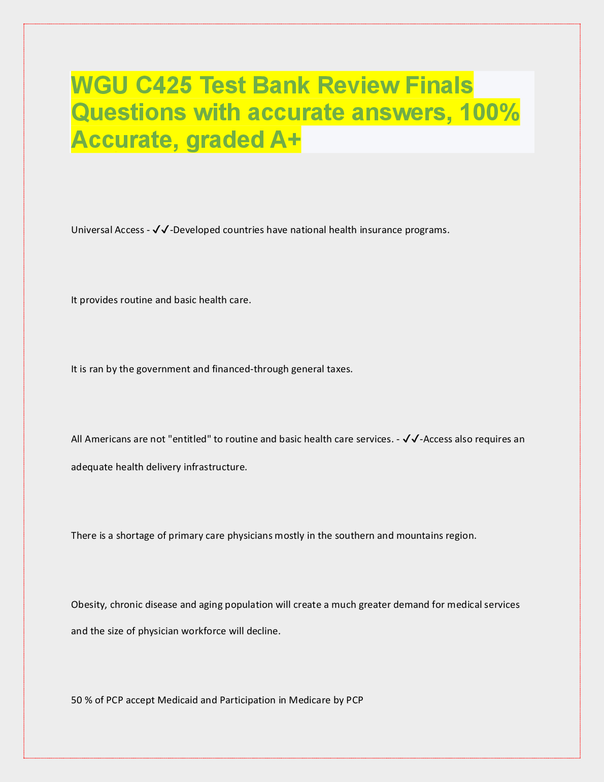 WGU C425 Test Bank and Final Exam Question Solutions