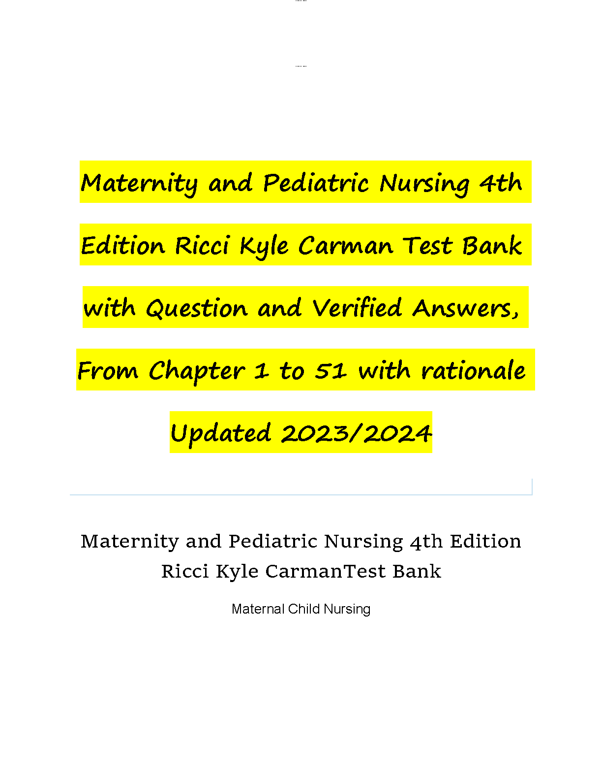 Ricci Maternity Pediatric Nursing Test Bank Verified IMG-1