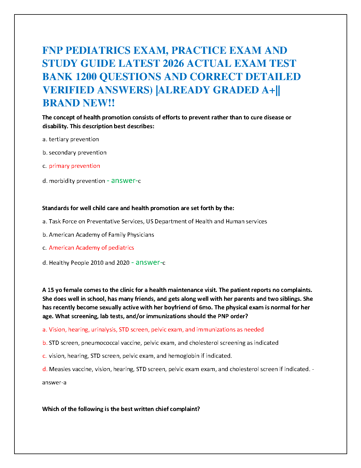 Pediatric FNP Test Bank 2025 1200 Questions