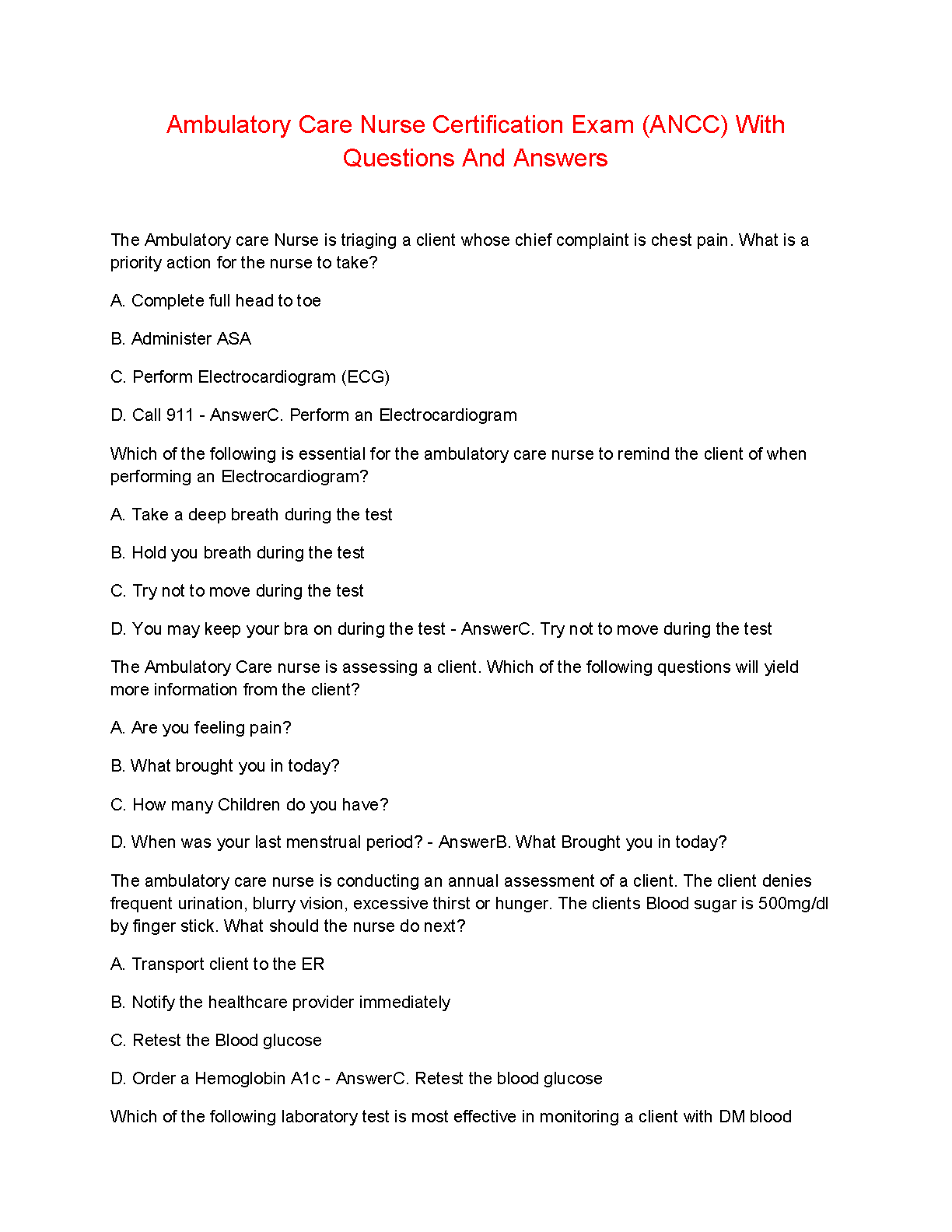ANCC Ambulatory Care Nurse Cert Study Guide 2026/27