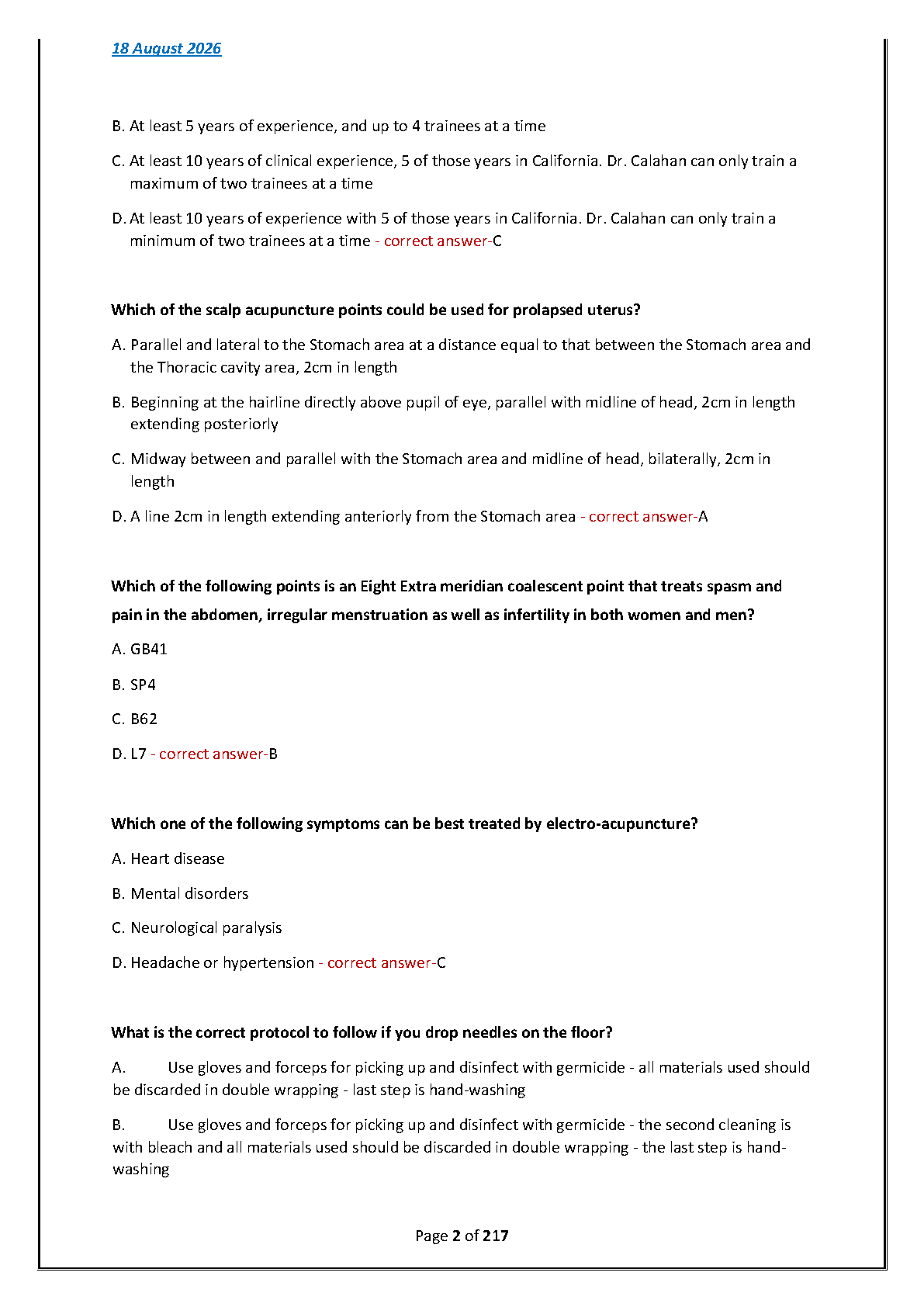 CALE 2026 Acupuncture Board Exam Test Bank & Answers