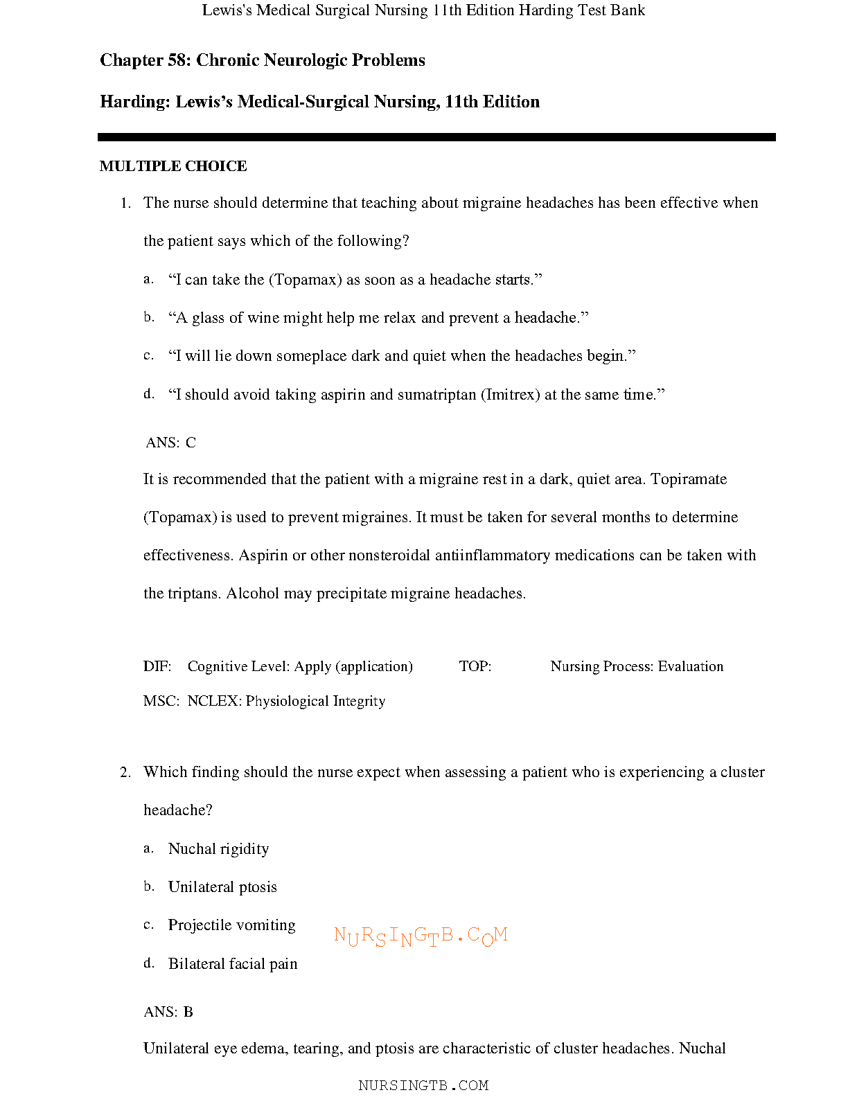 Lewis Med Surg Nursing 11e Test Bank 2026/27 Questions Answers