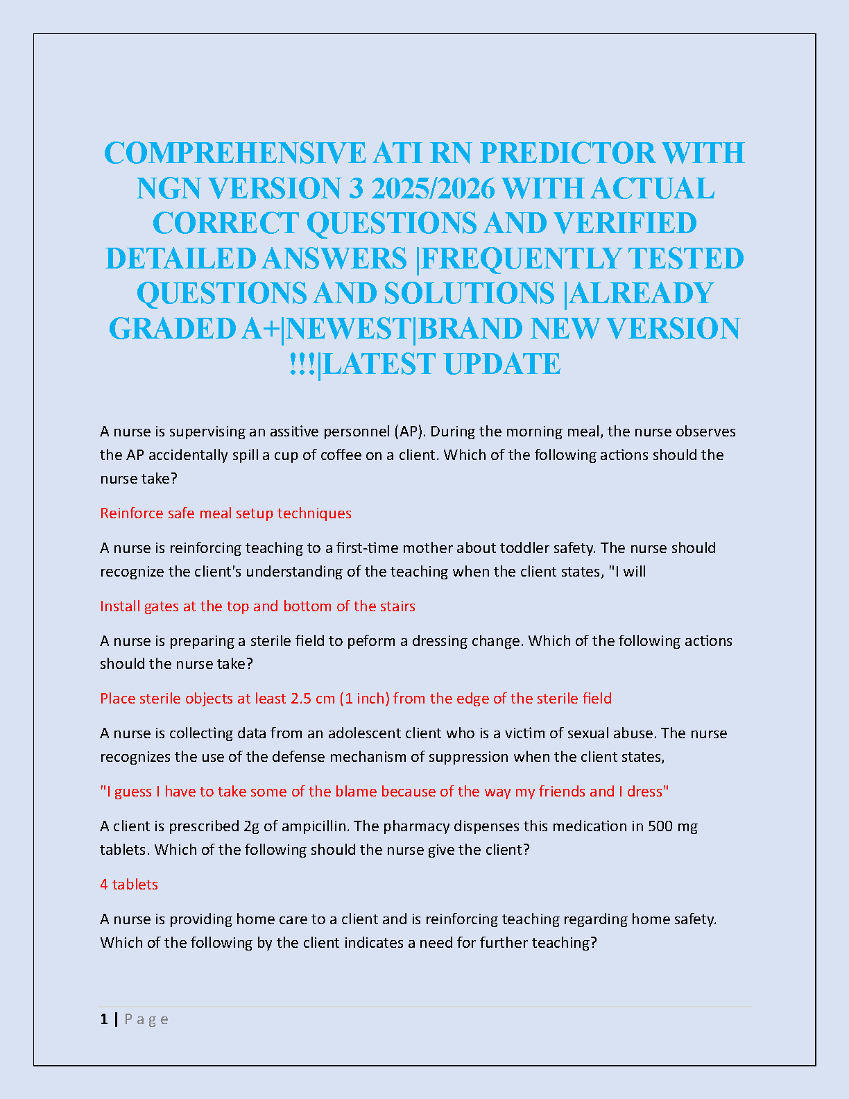 ATI RN Predictors 2026/27 NGN v3 Actual Qs & Answers IMG-1