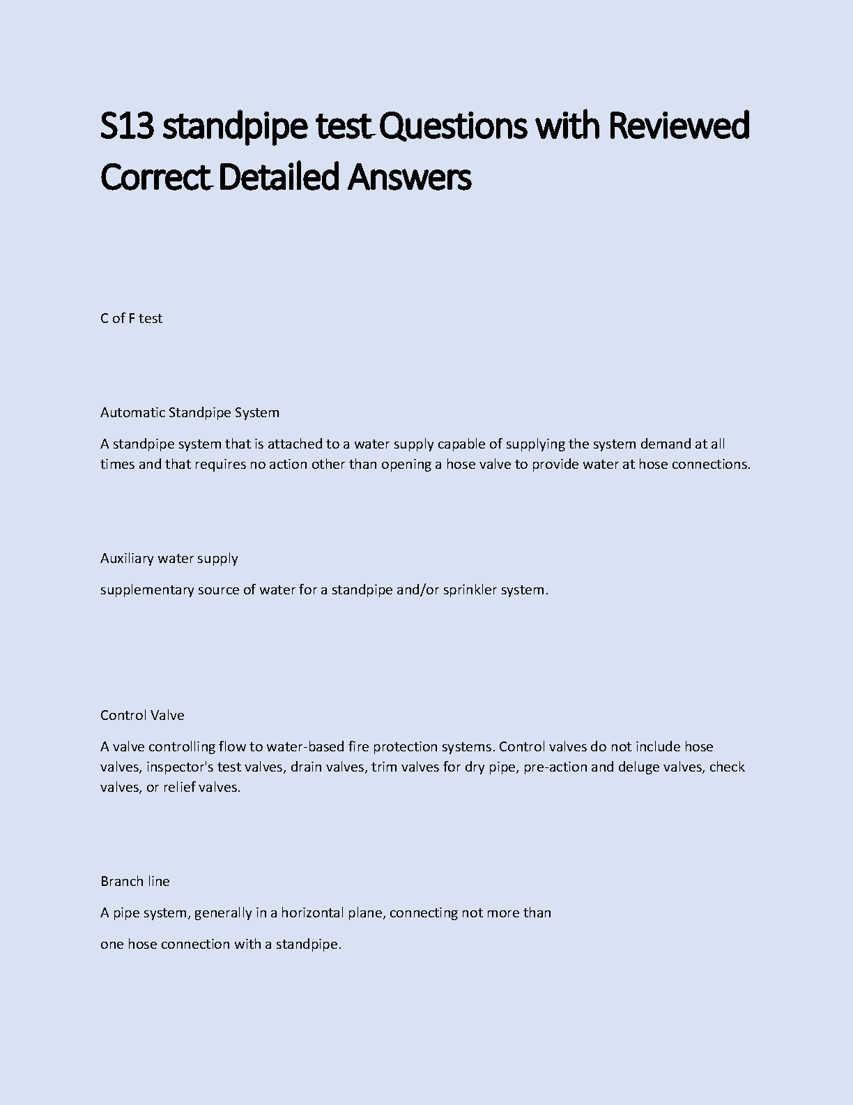 S13 Standpipe Test Bank Questions and Answers 2026/27