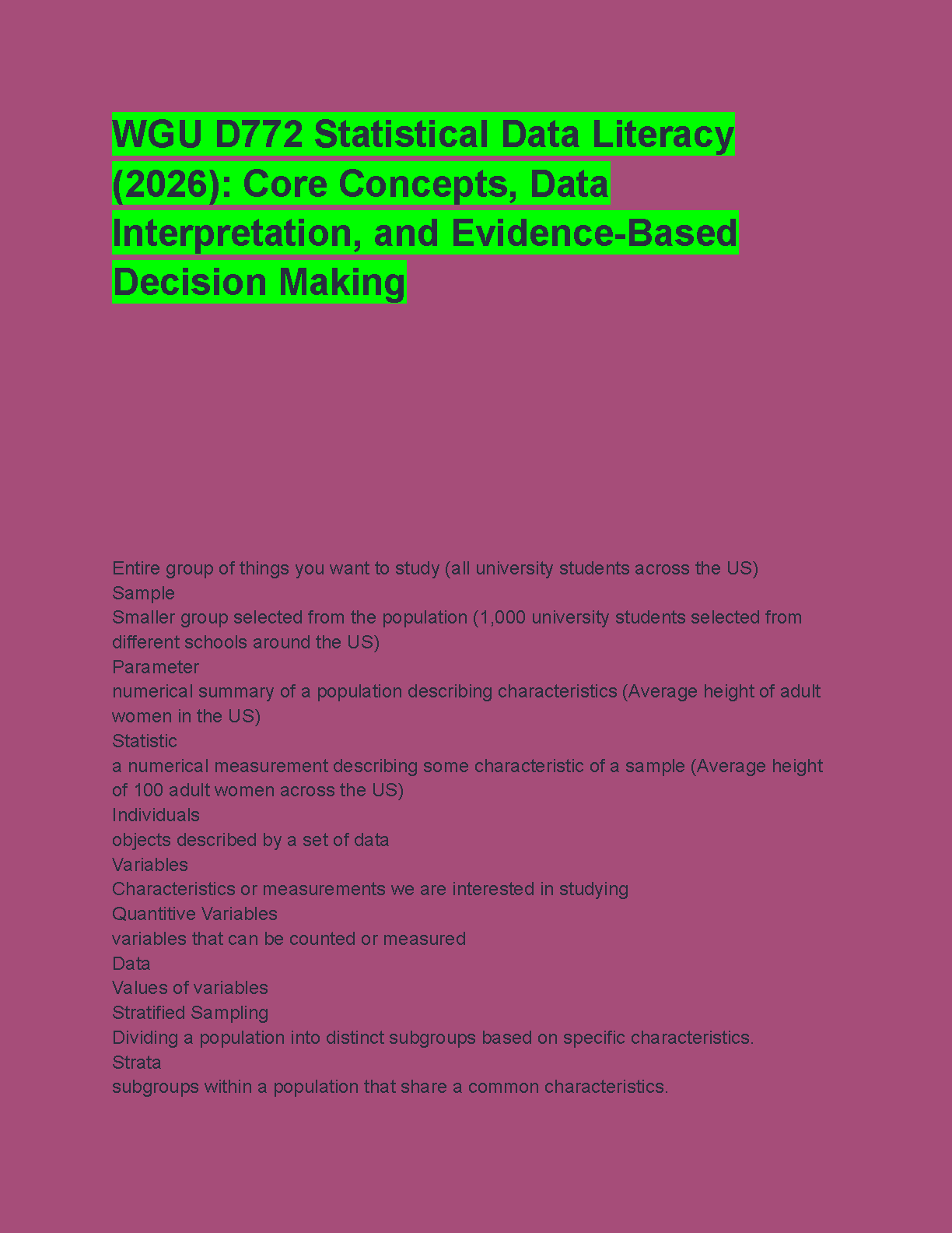 WGU D772 Statistics Study Guide and Key Terms Explained IMG-1