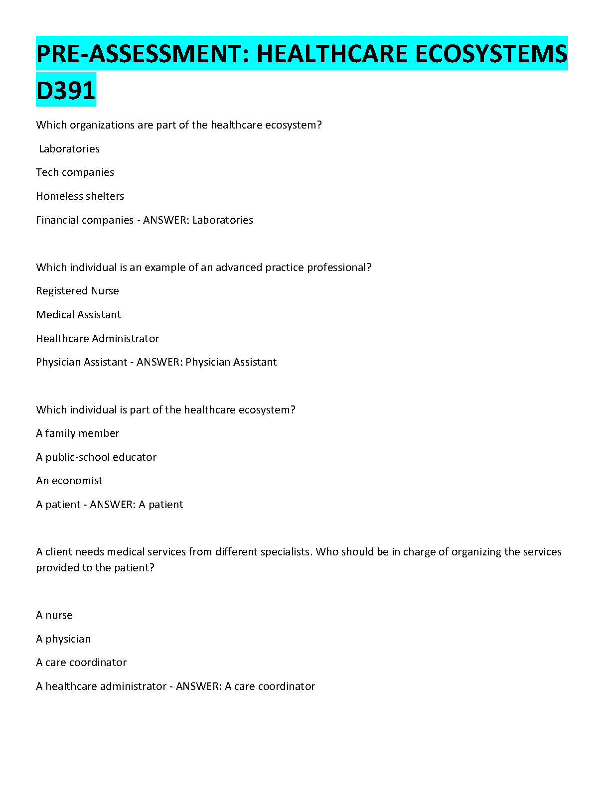 WGU D391 Healthcare Ecosystems Test Bank with Verified Answers IMG-1