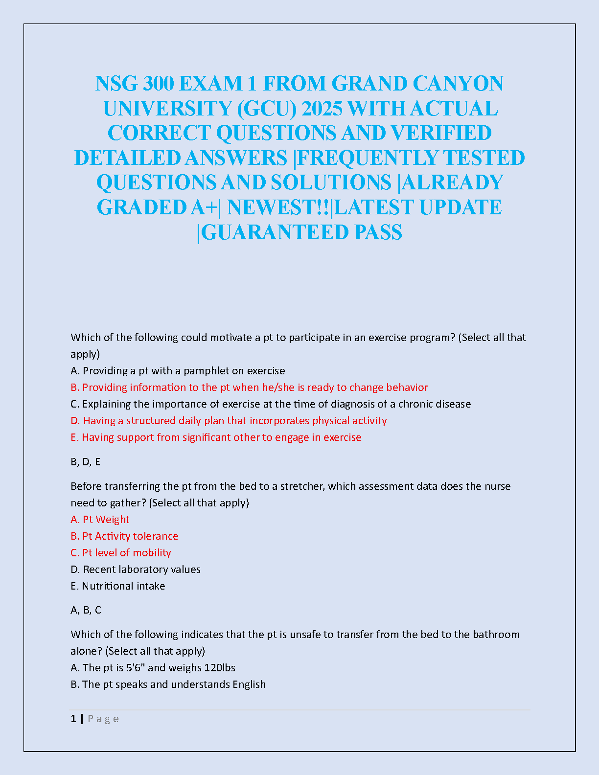 NSG 300 Exam 1 Test Bank GCU 2026/27 | A+ Guaranteed Pass Guide IMG-1