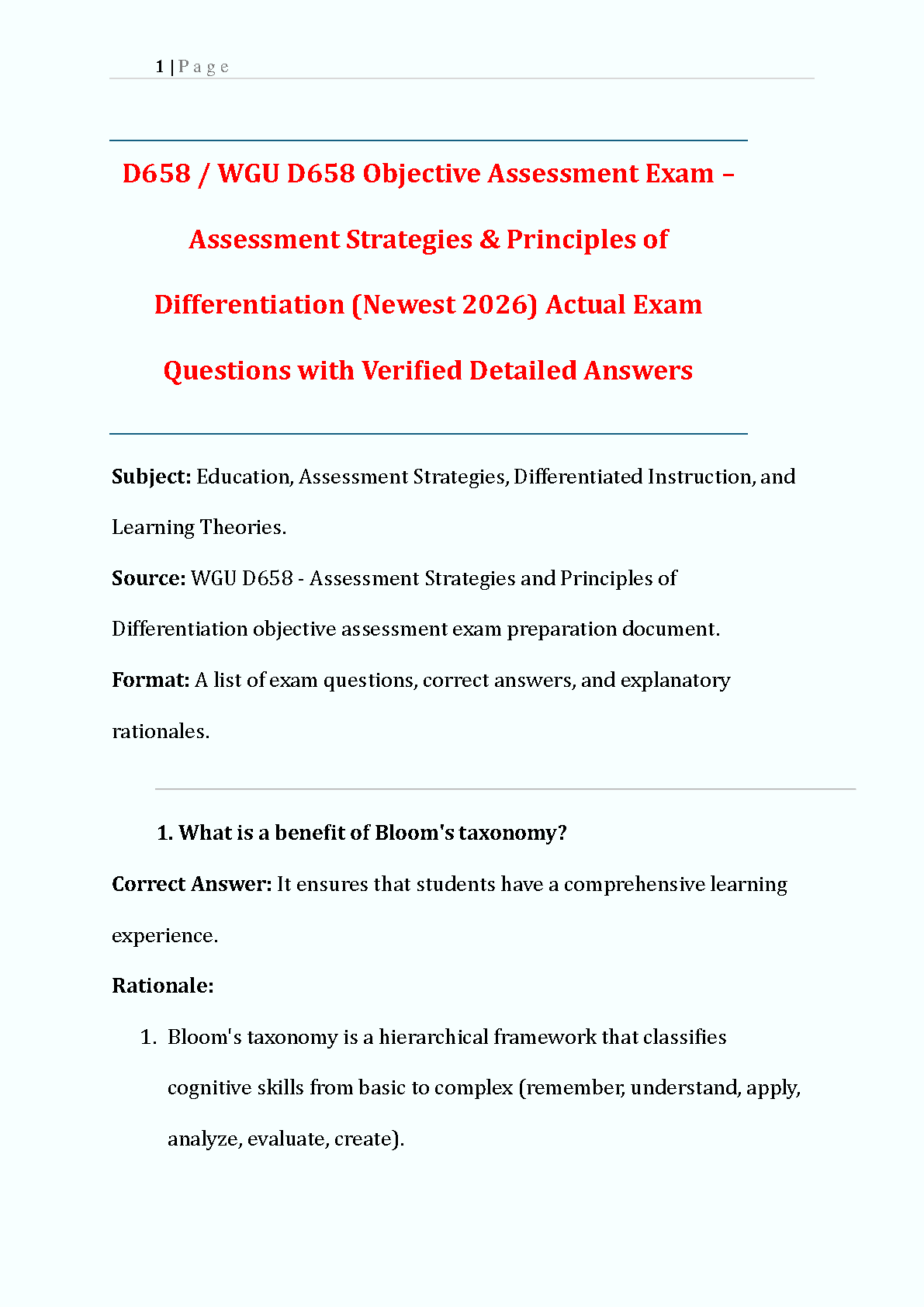 WGU D658 Test Bank: Assessment Strategies & Differentiation 2025 IMG-1