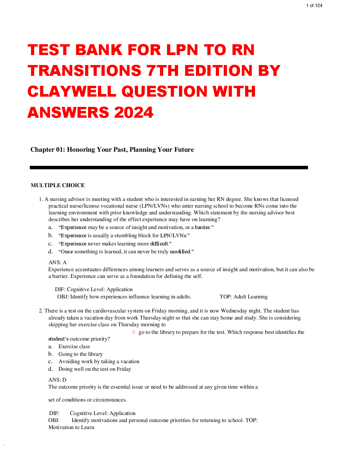 LPN To RN Transitions, 7th Edition Test Bank