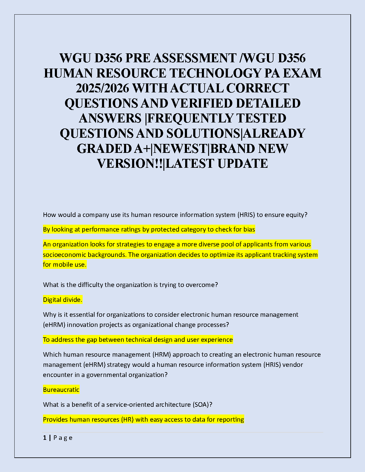 WGU D356 HR Tech PA Exam Study Guide with Verified Answers IMG-1