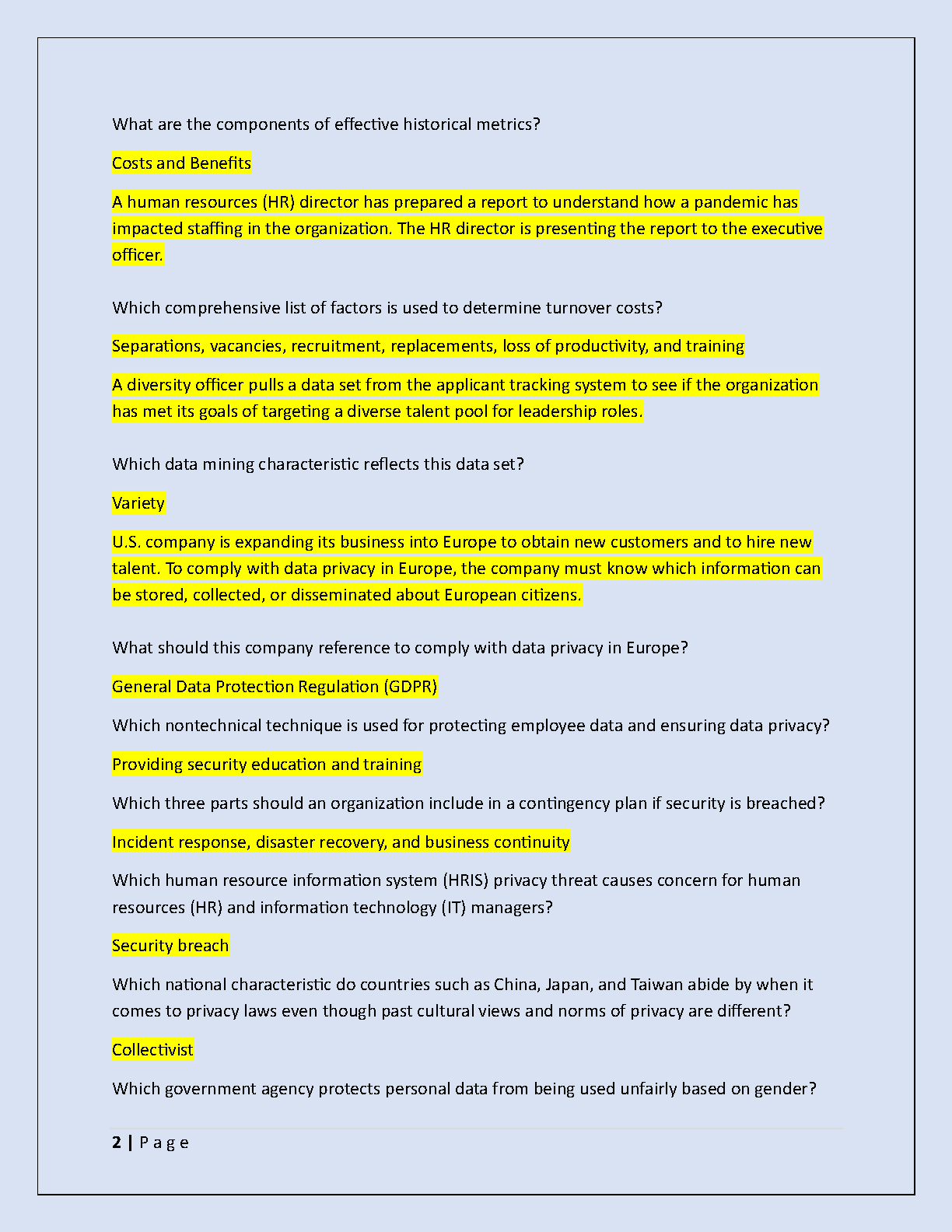 WGU D356 HR Tech PA Exam Study Guide with Verified Answers