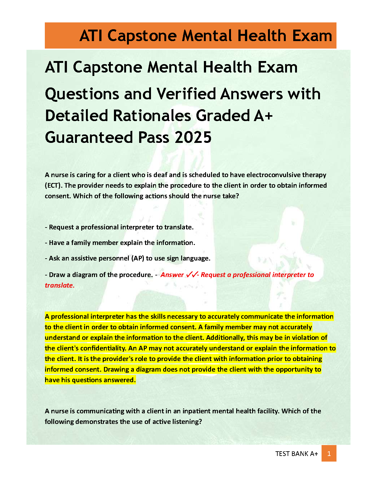 ATI Capstone Mental Health Exam Prep 2026/27 Questions & Answers IMG-1