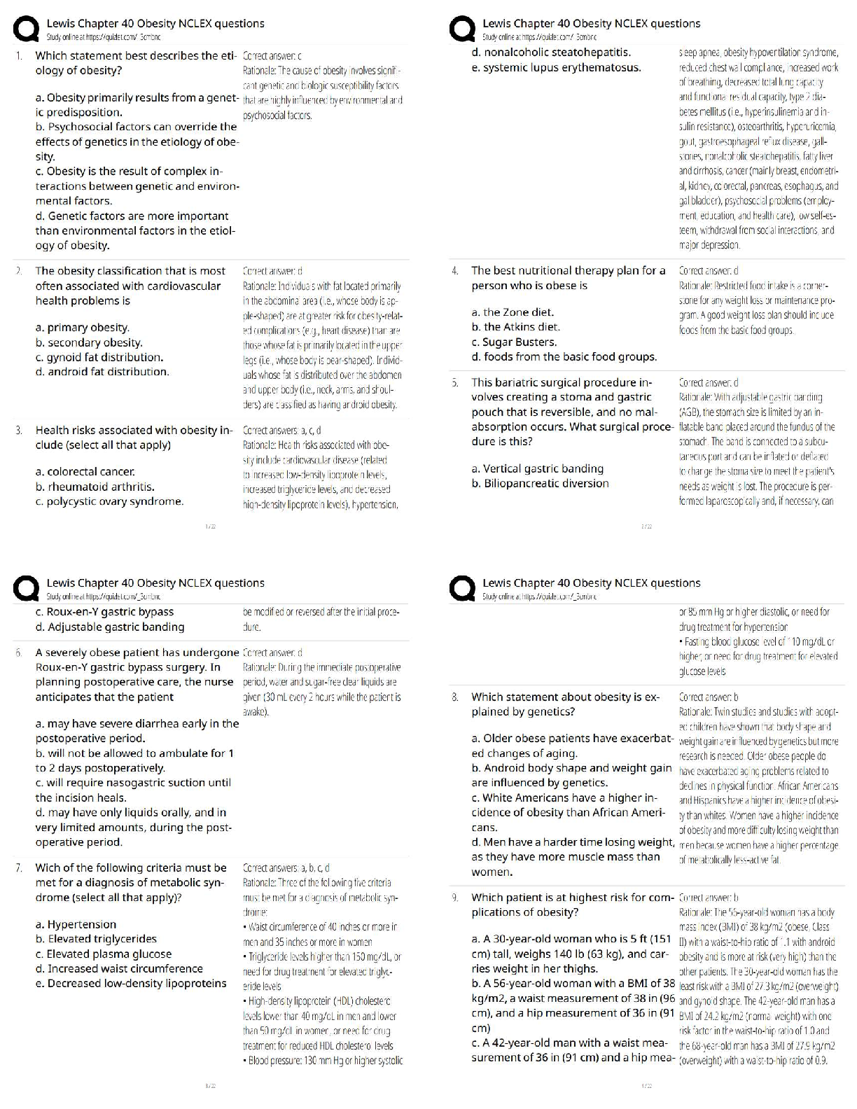 Obesity NCLEX Test Bank Lewis Med Surg Ch 40 2026/27