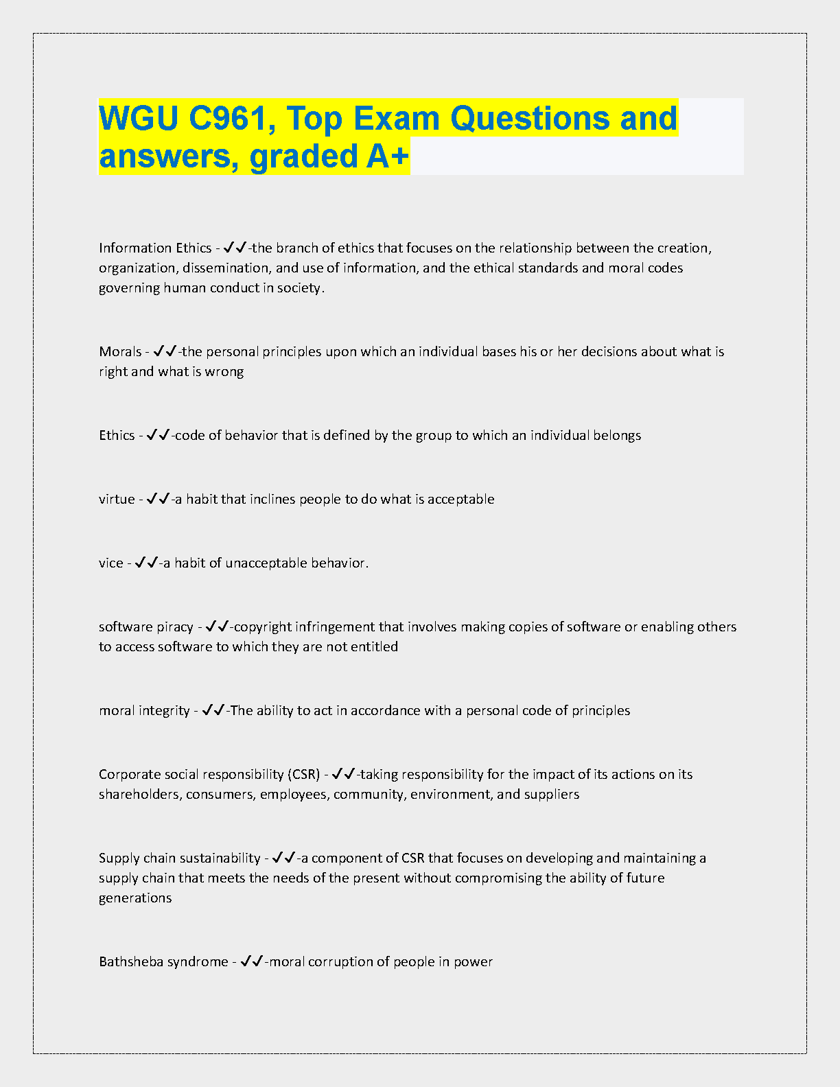 WGU C961 Information Ethics Exam Prep Q&A Guide 2024-25 IMG-1