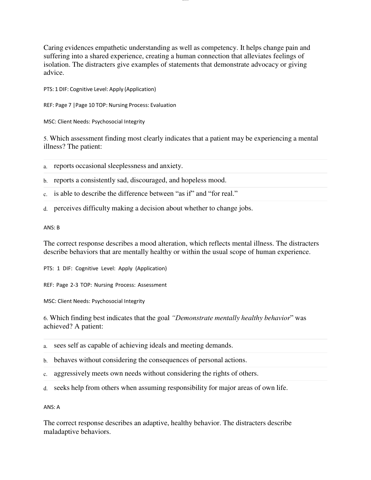 Mental Health Nursing Test Bank 2026/27 Morrison Vaivre