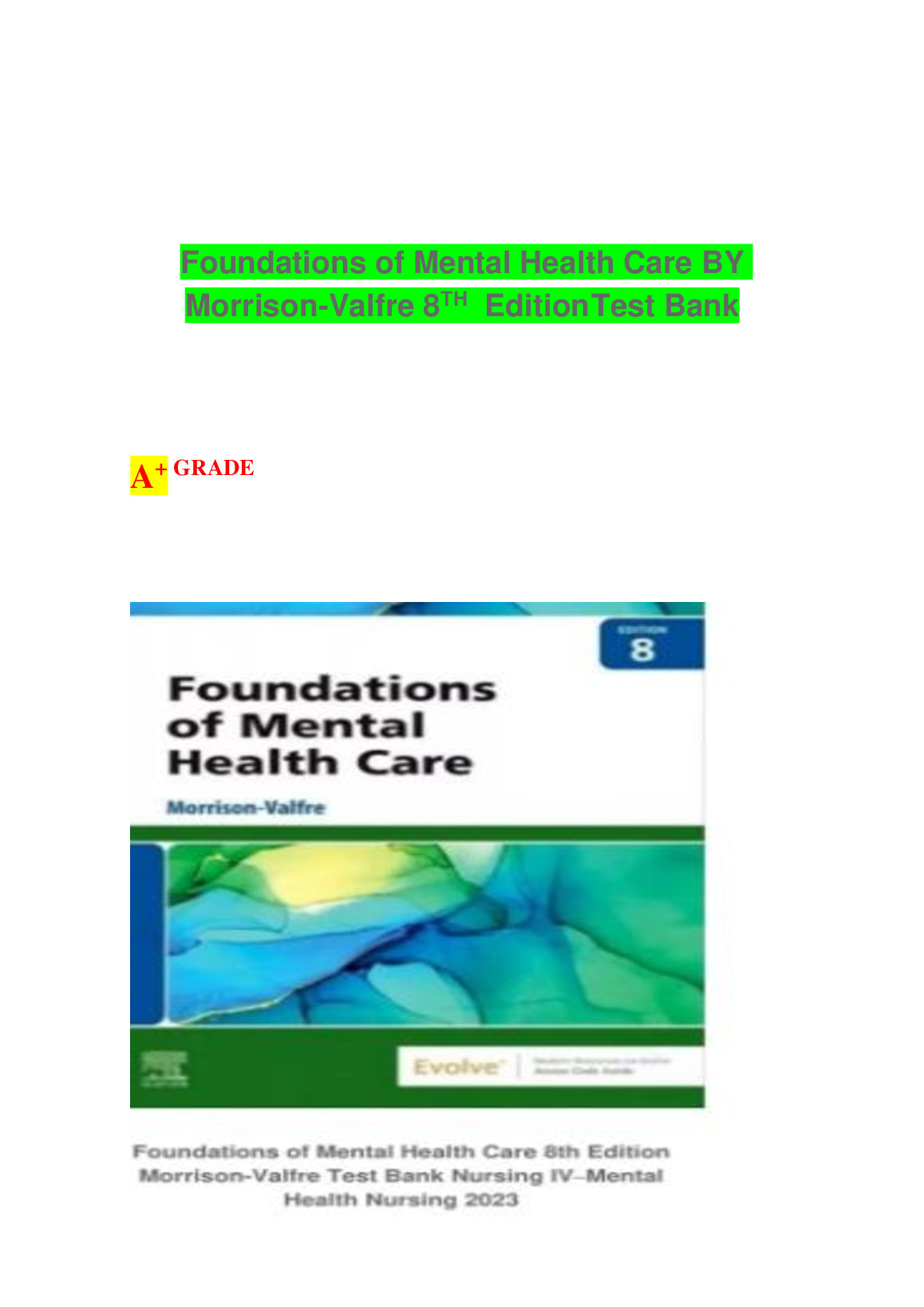 Mental Health Nursing Test Bank 2026/27 Morrison Vaivre