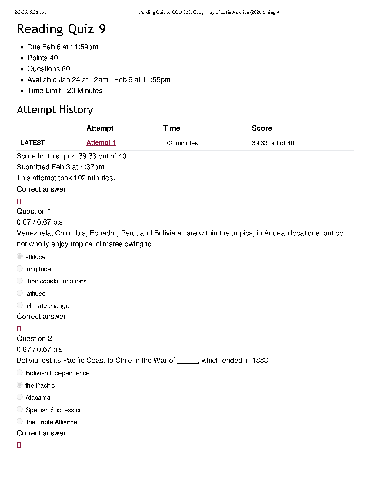 GCU 323 Lat Am Geography Quiz 9 Answers 2026 IMG-1