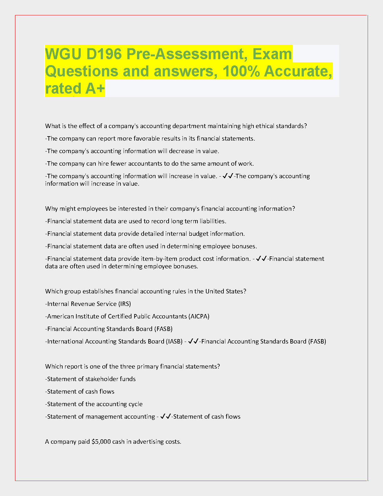 WGU D196 Pre-Assessment Qs & A: Ace Your Exam 2024/25 IMG-1