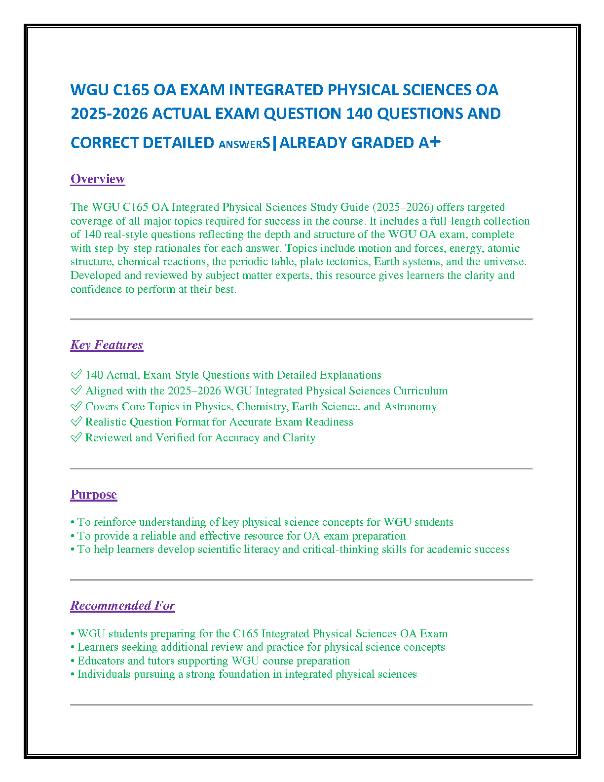 WGU C165 Integrated Physical Sciences OA Test Bank 2025