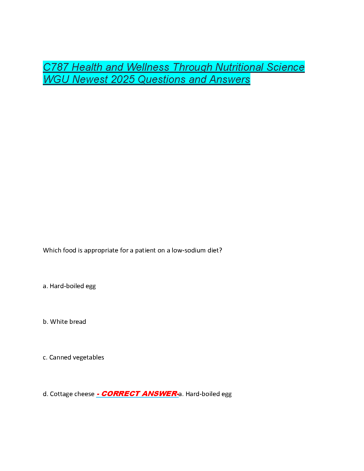 WGU C787 Nutrition Exam Questions Answers 2024-2025 IMG-1