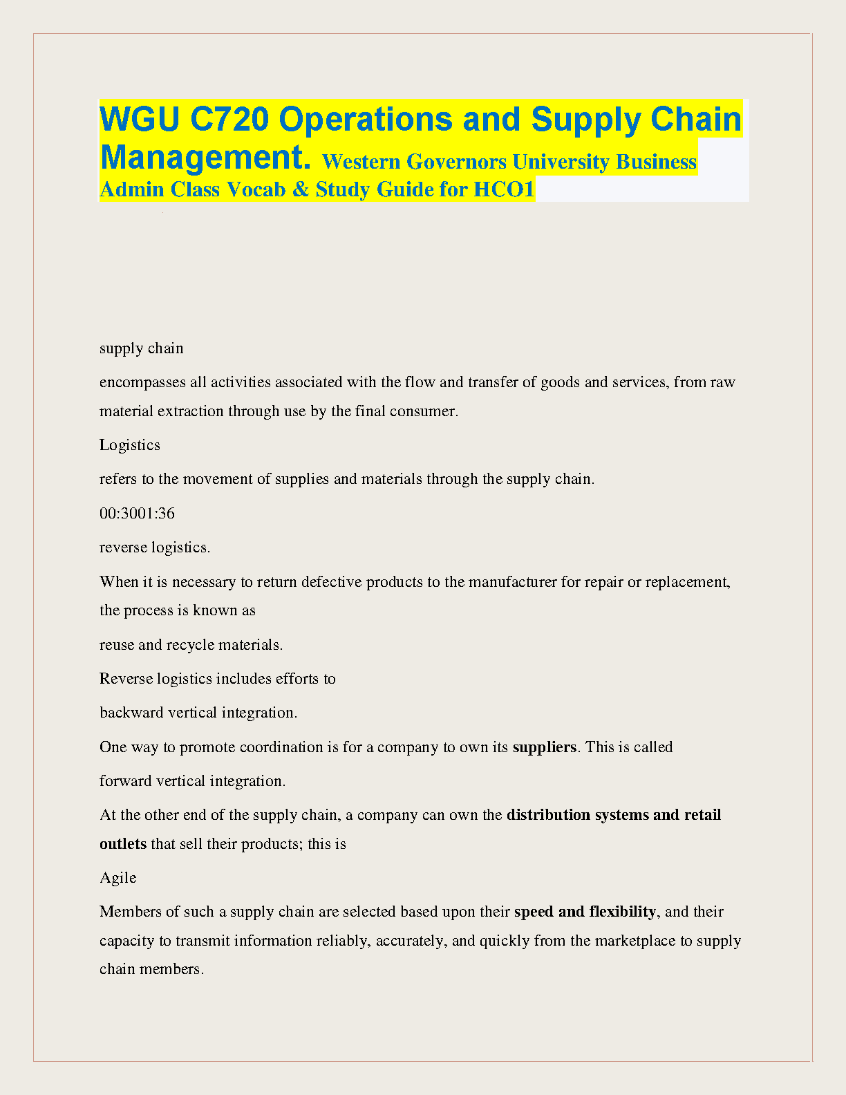 WGU C720 Operations and Supply Chain Study Guide 2024/25