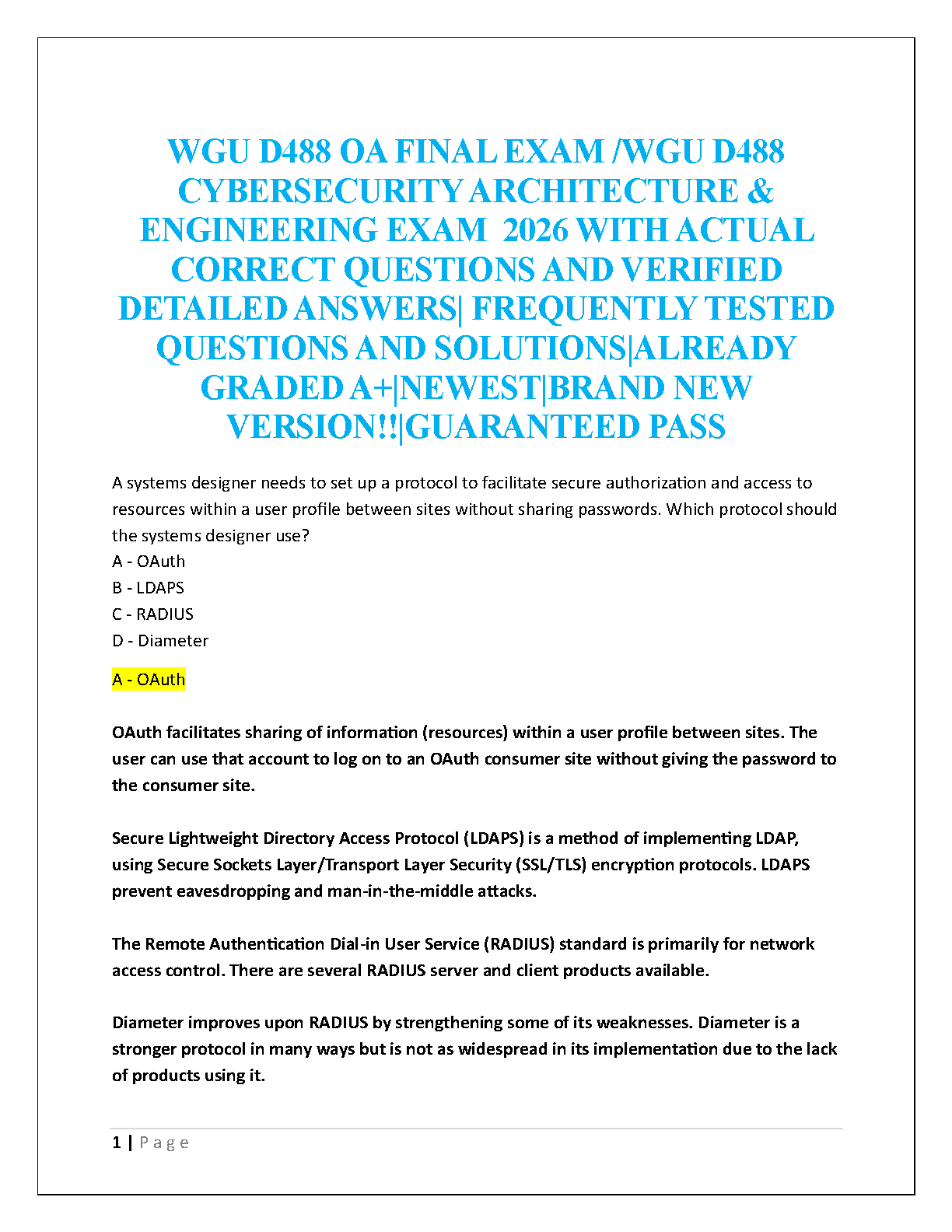 WGU D488 Cybersecurity Exam Solutions and Study Guide 2026 IMG-1