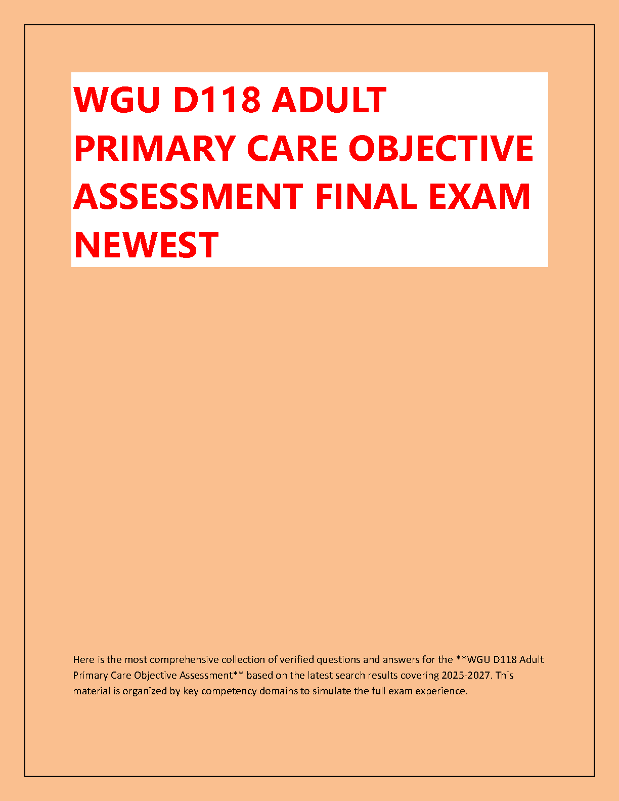WGU D118 Adult Primary Care Study Guide 2026-27