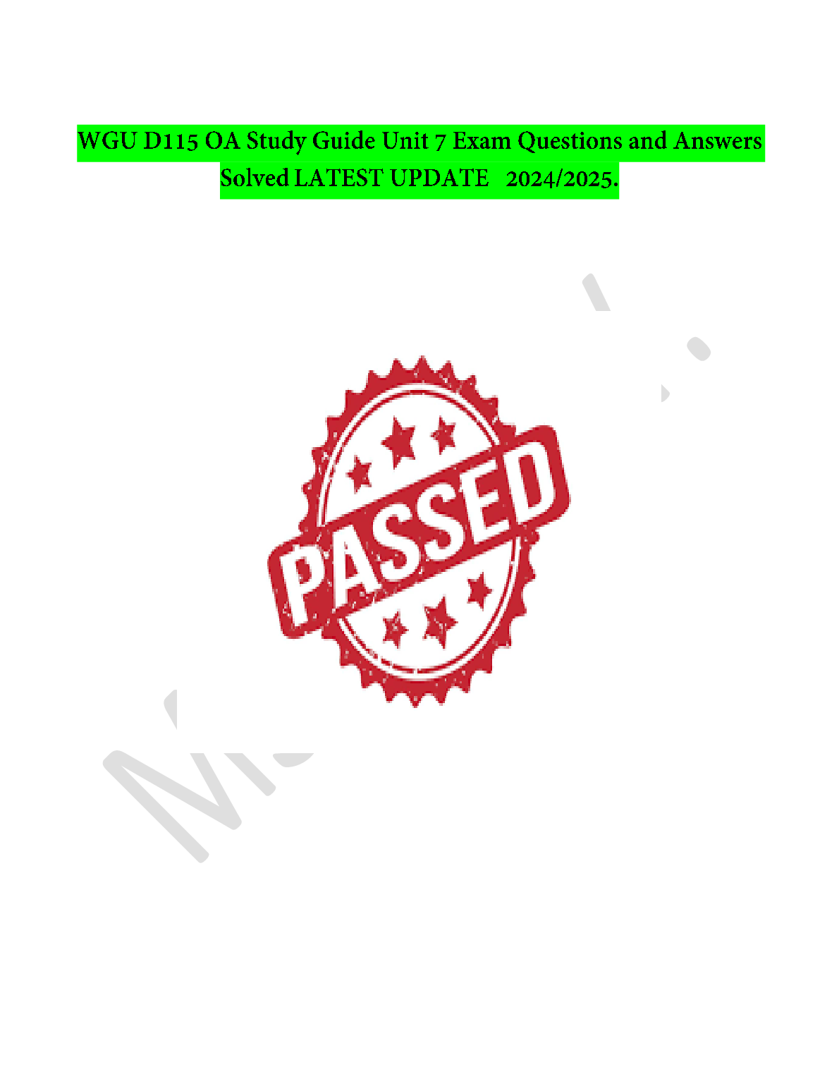 WGU D115 OA Unit 7 Exam Questions & Answers 2025