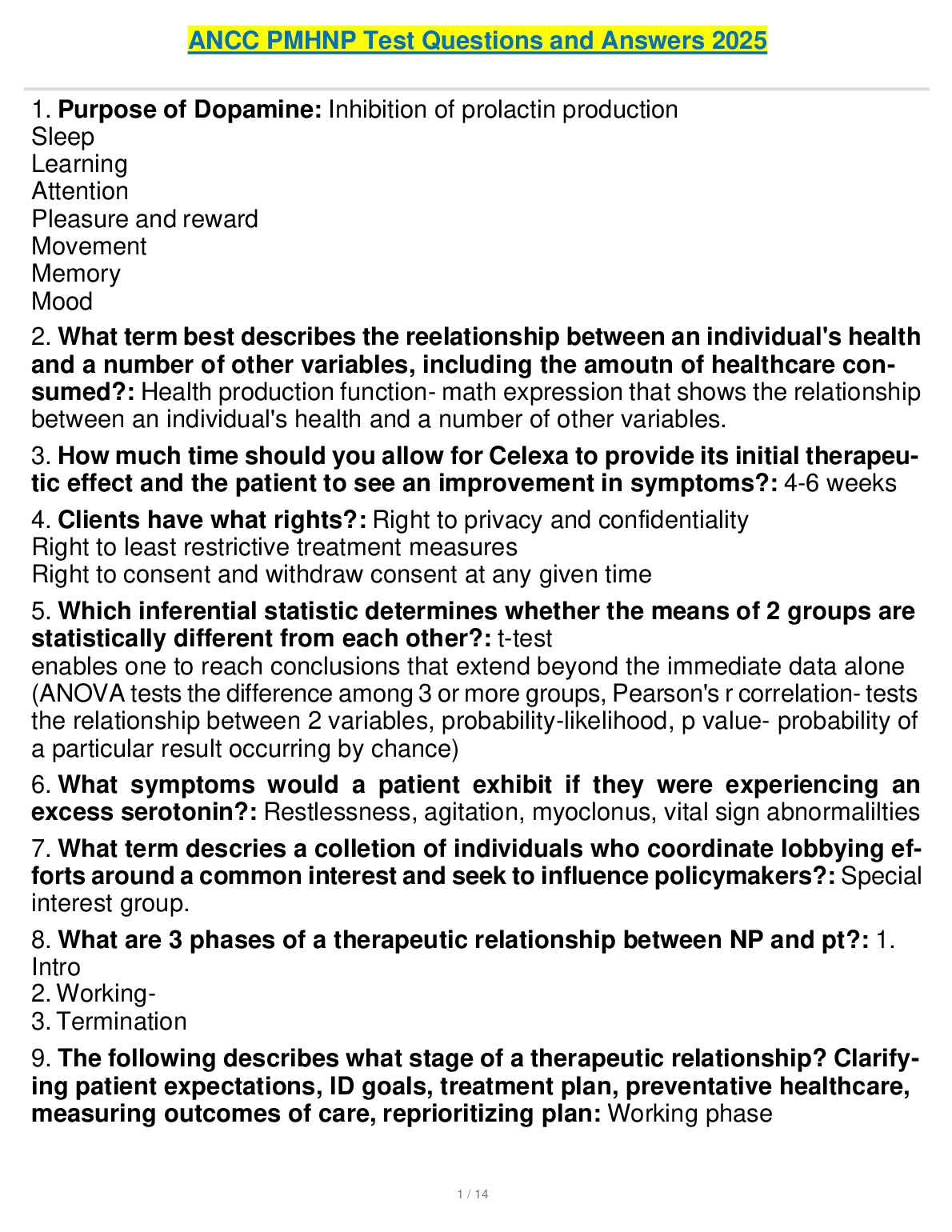 ANCC PMHNP Practice Questions and Answers 2026/27