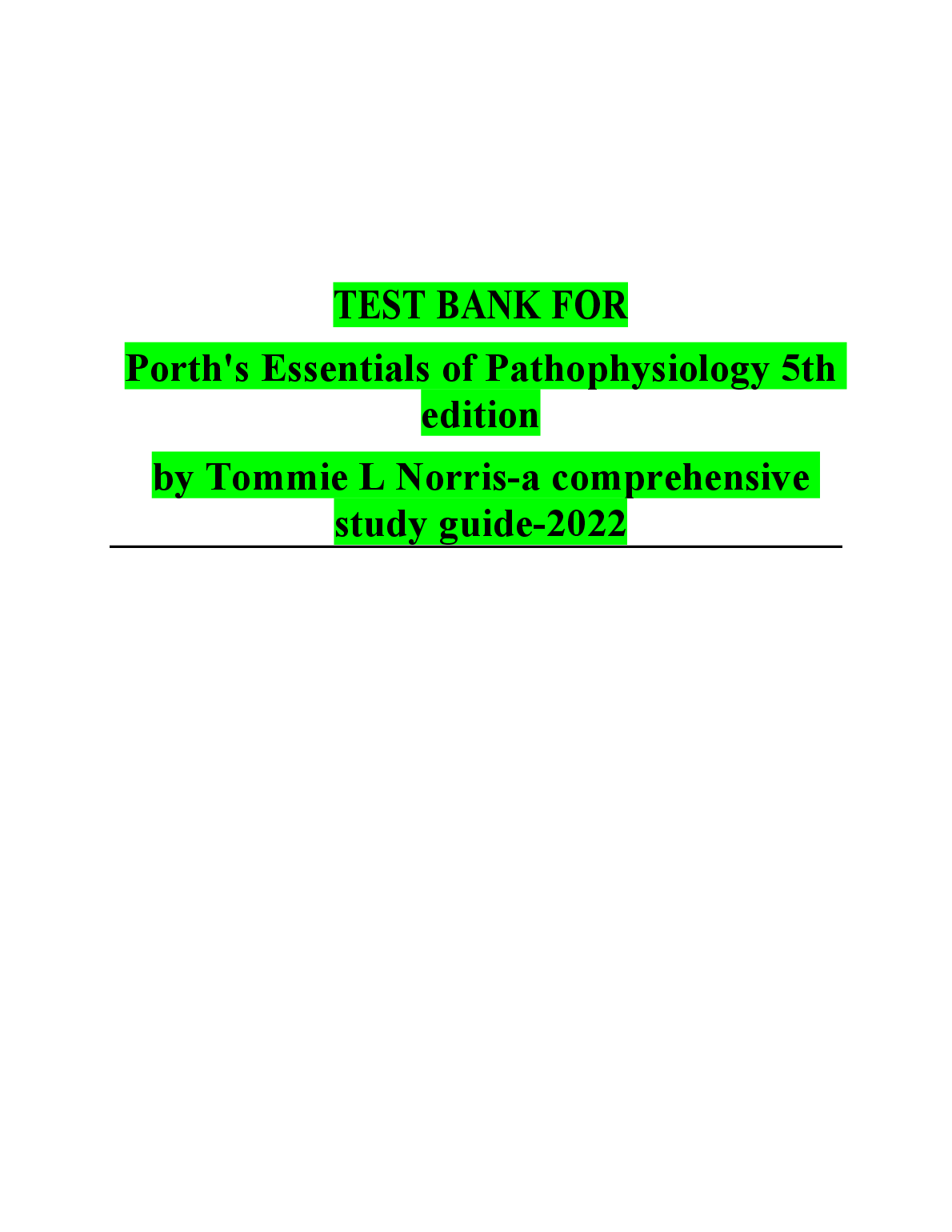 Porth's Pathophysiology 5e Test Bank 2026-27