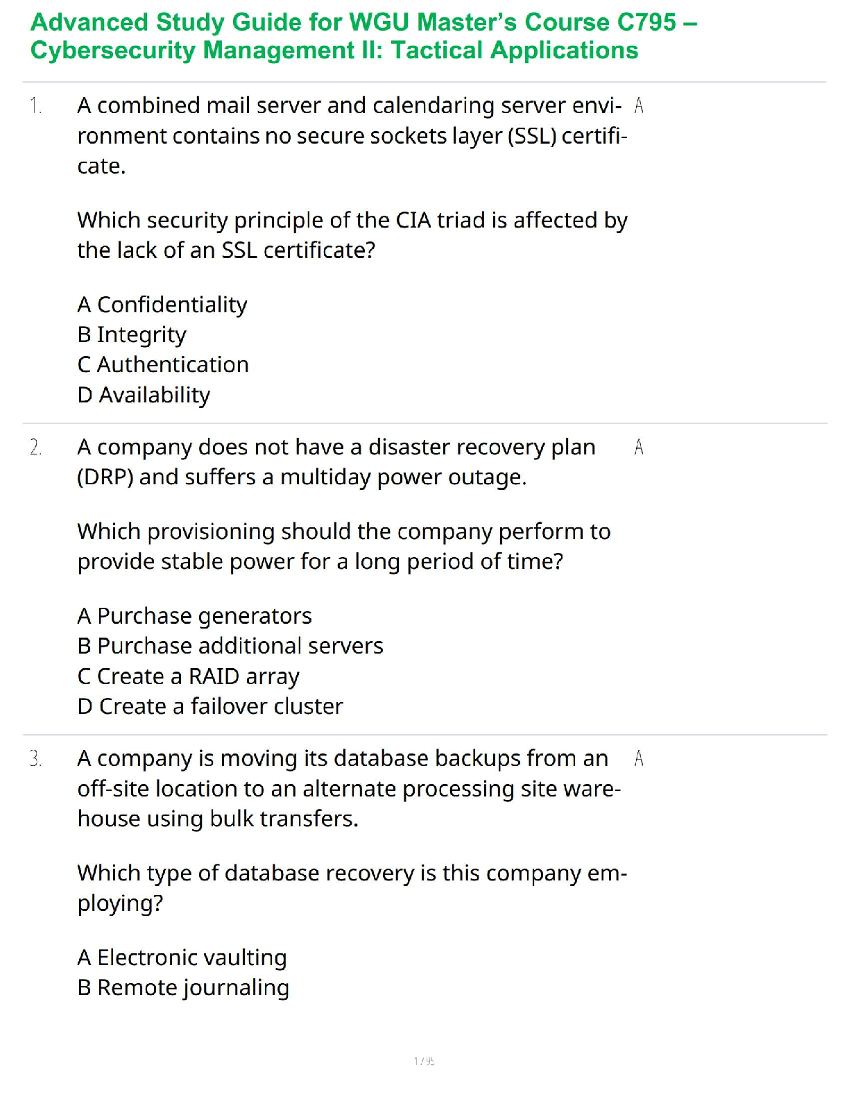 WGU C795 Cybersecurity Test Bank: Tactical Apps Verified Qs & As