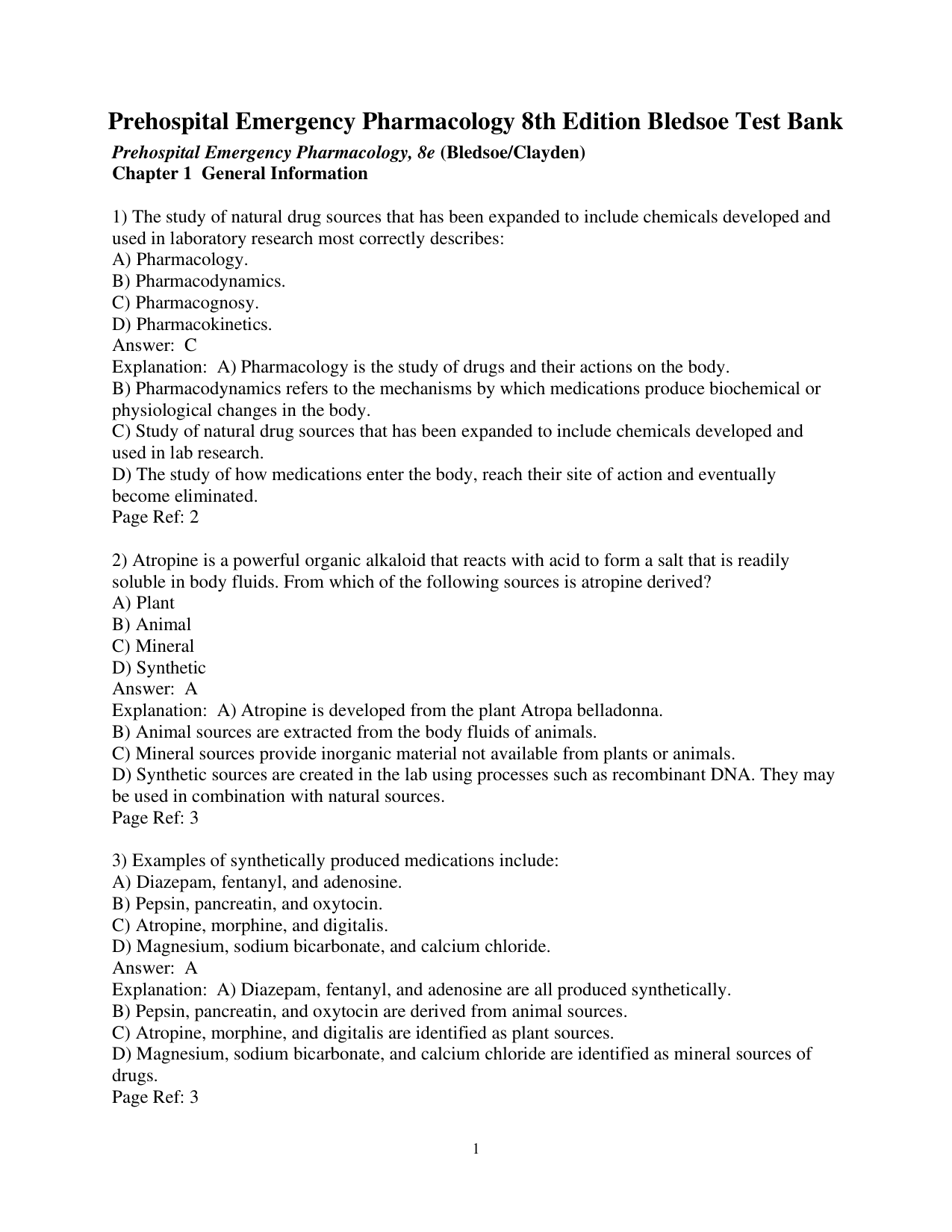 Prehospital Emergency Pharmacology, 8th Edition TEST BANK