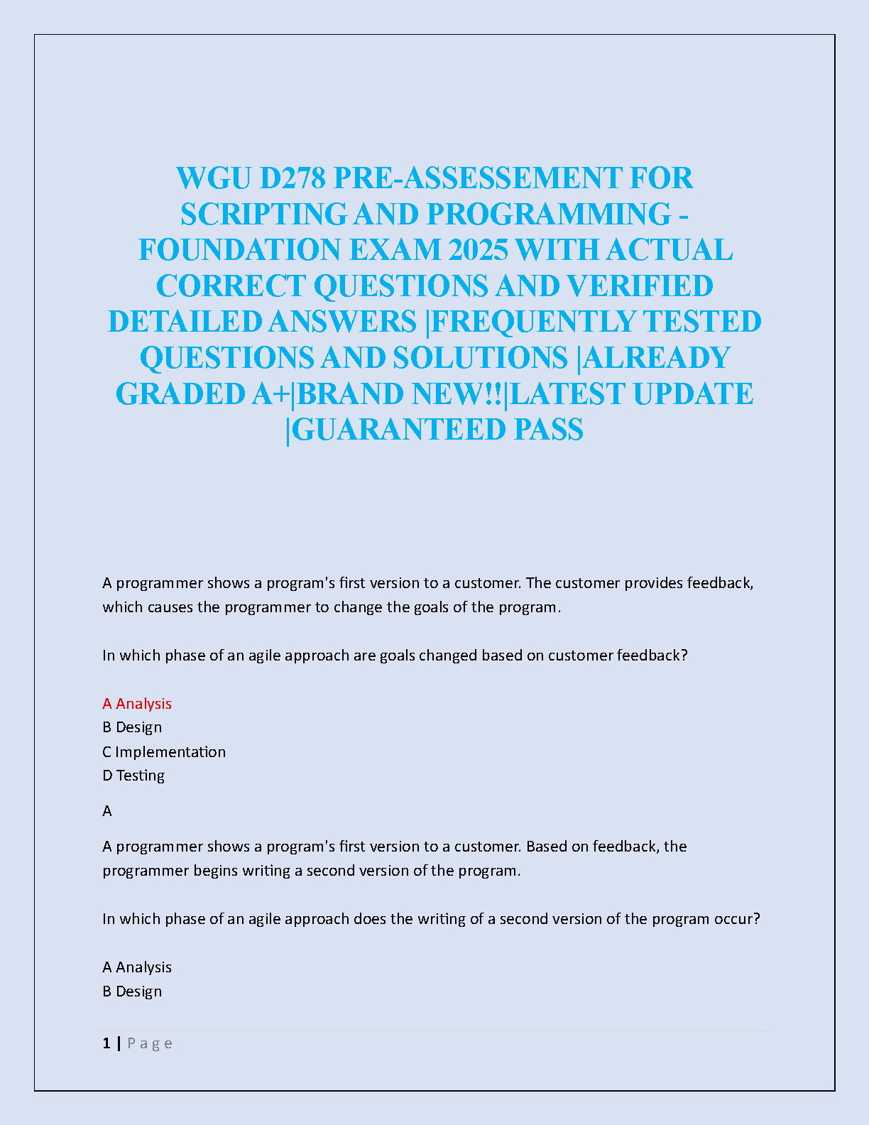 WGU D278 Scripting Foundation Test Bank 2025 Answers