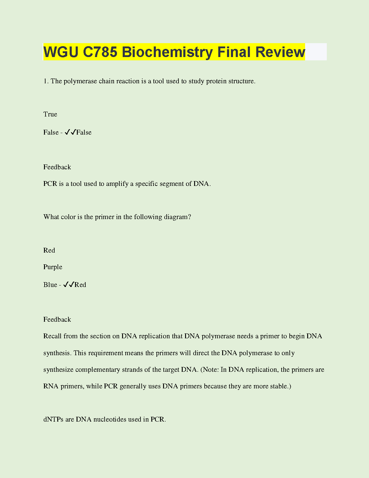 WGU C785 Biochemistry Final Review