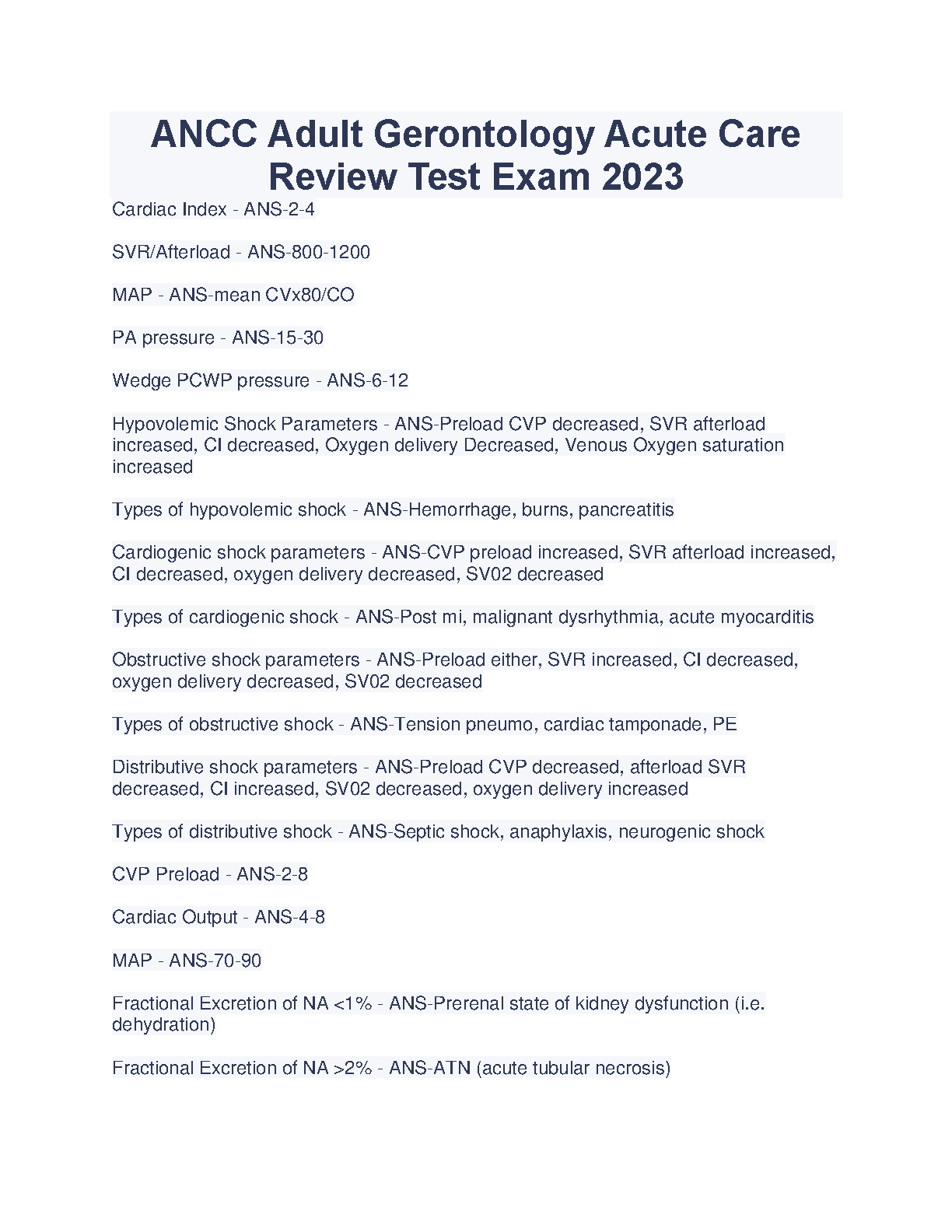 AGACNC Practice Questions & Shock Study Guide 2026