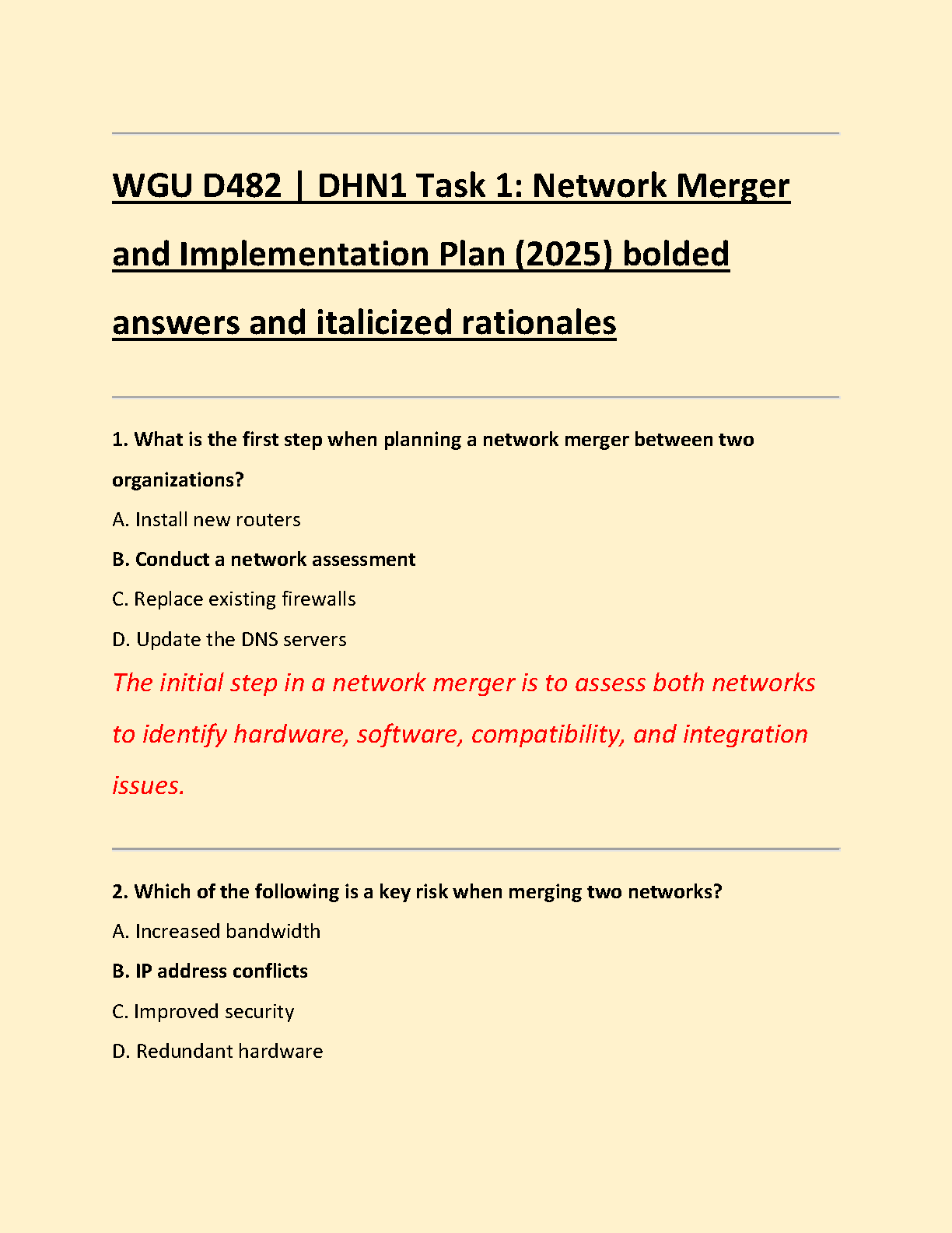 WGU D482 Task 1 Exam Elaboration & Network Merger Guide 2025