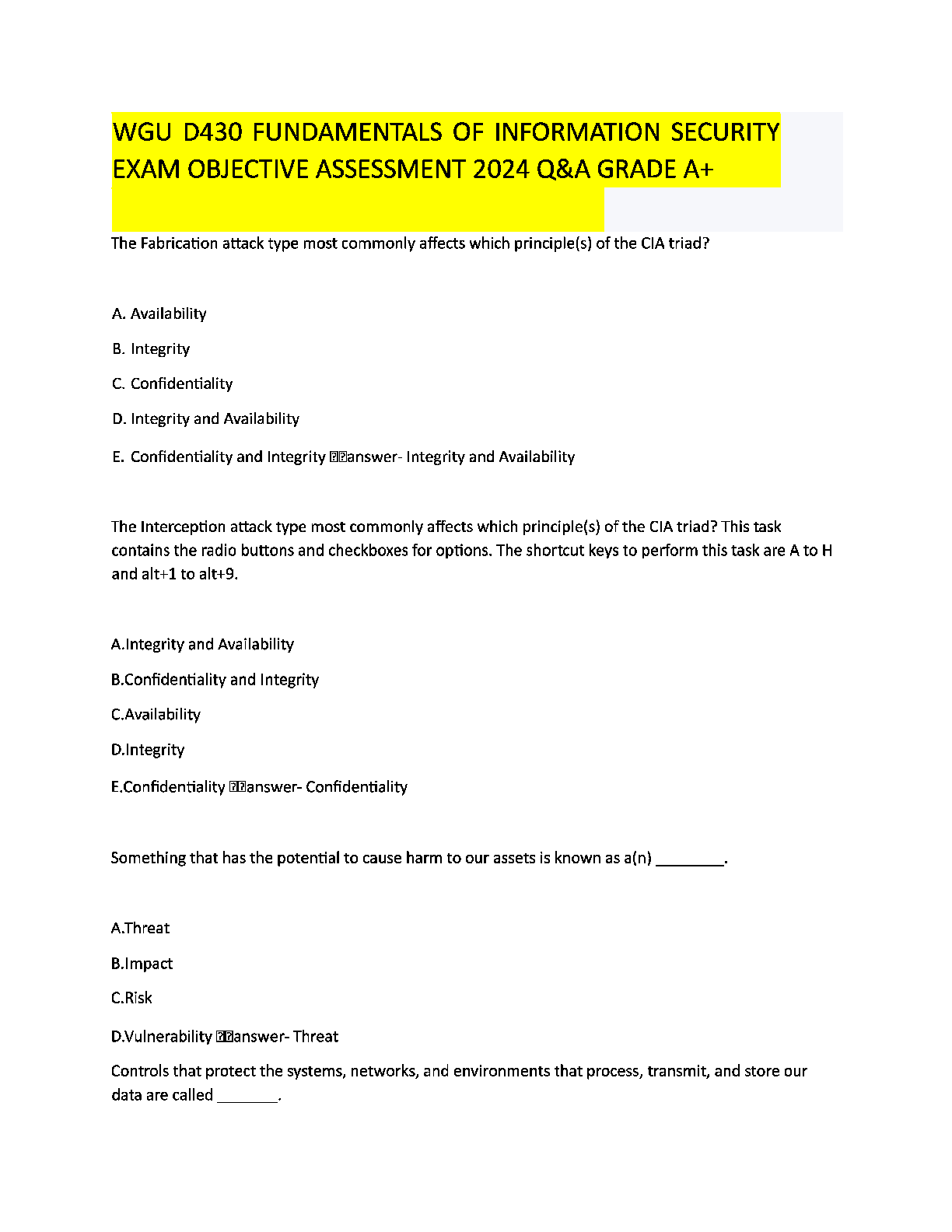 WGU D430 Info Security Exam Q&A Test Bank 2024 IMG-1