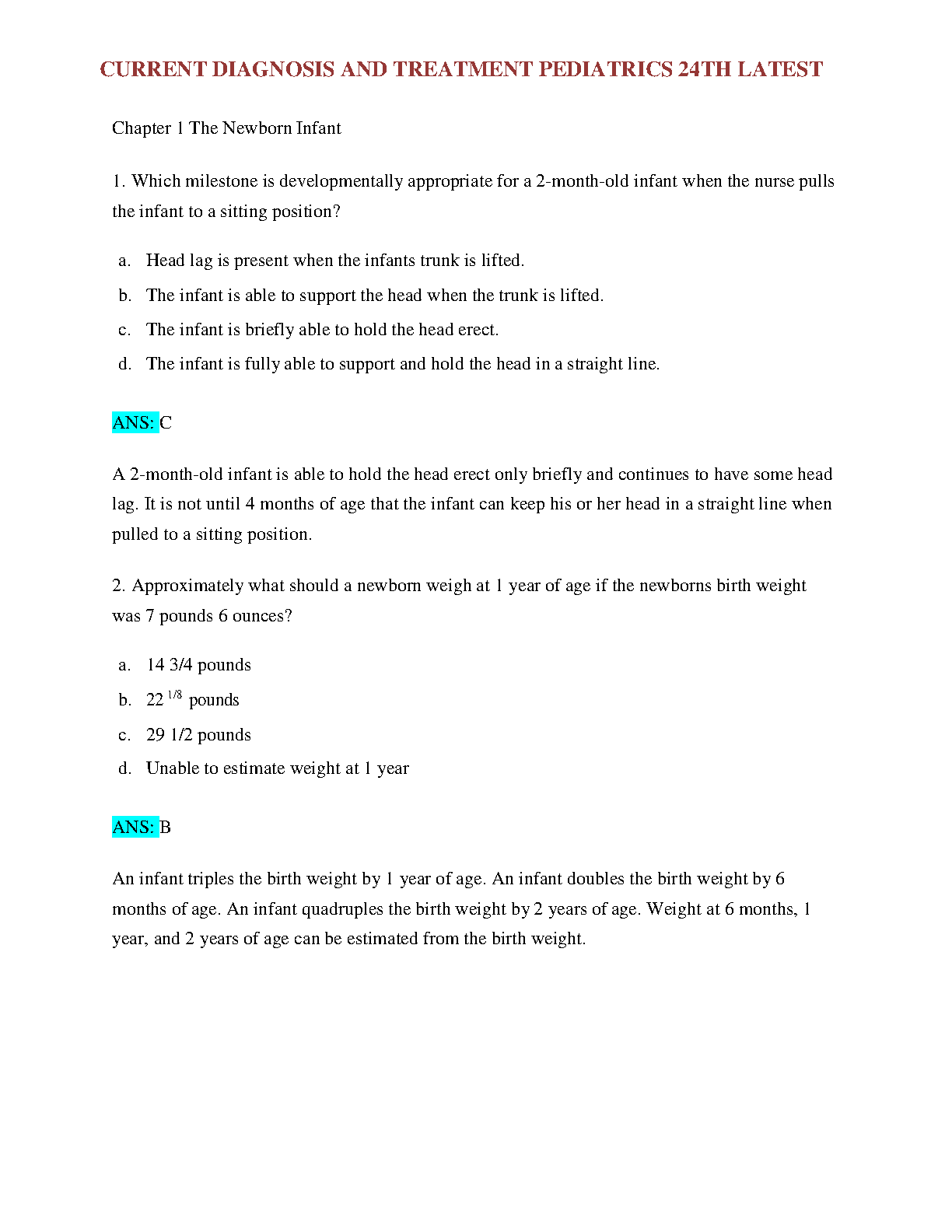 Pediatrics 4e Test Bank 2026/27 Exam Prep Resource